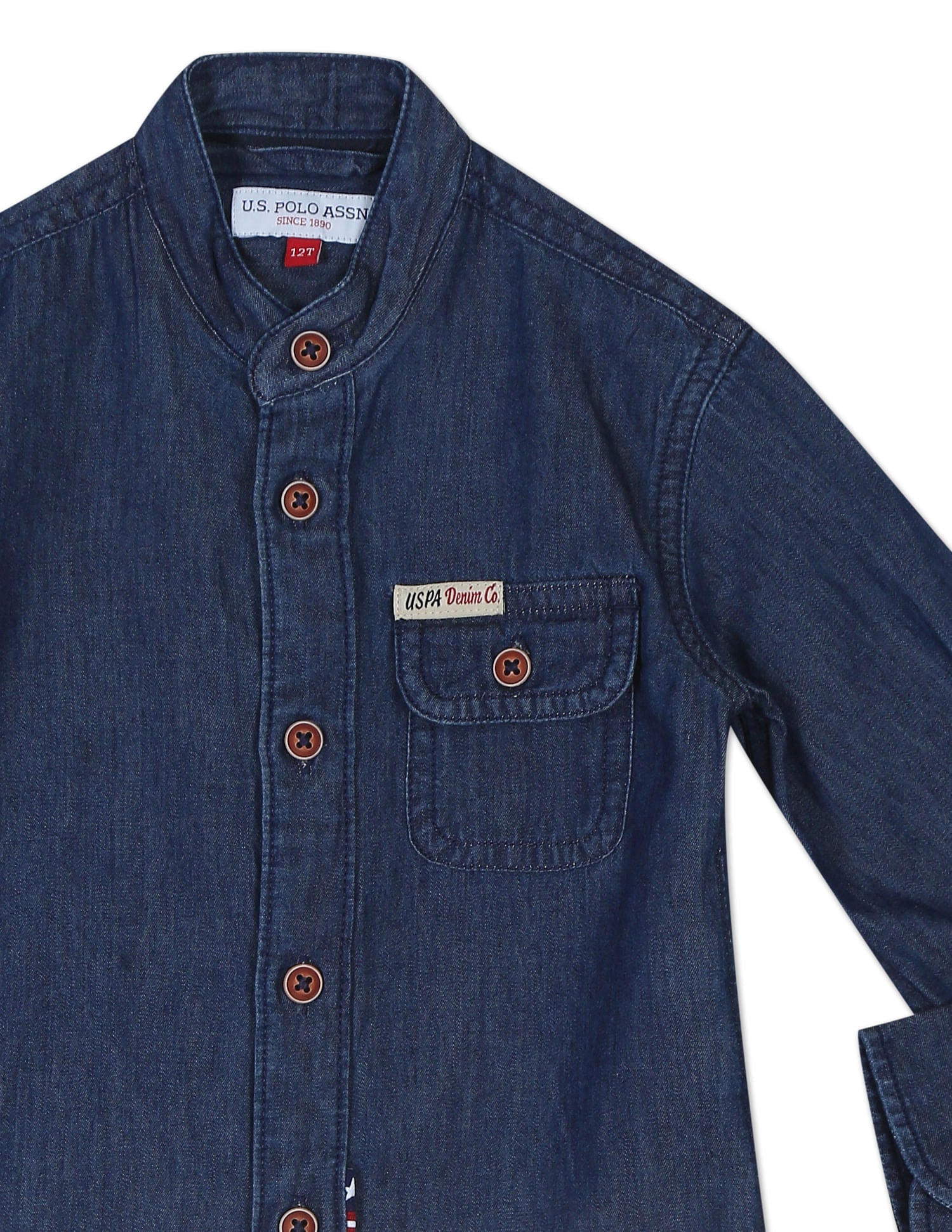 Boys Blue Button Down Collar Solid Casual Shirt Blue - U.S. POLO ASSN. | Large