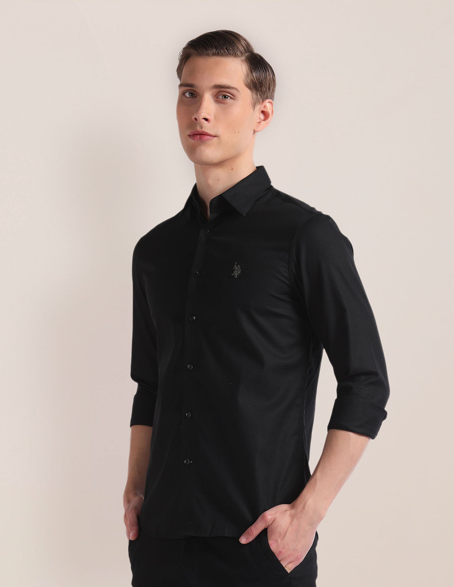 Premium Cotton Dobby Shirt Black - U.S. Polo Assn. India | Large