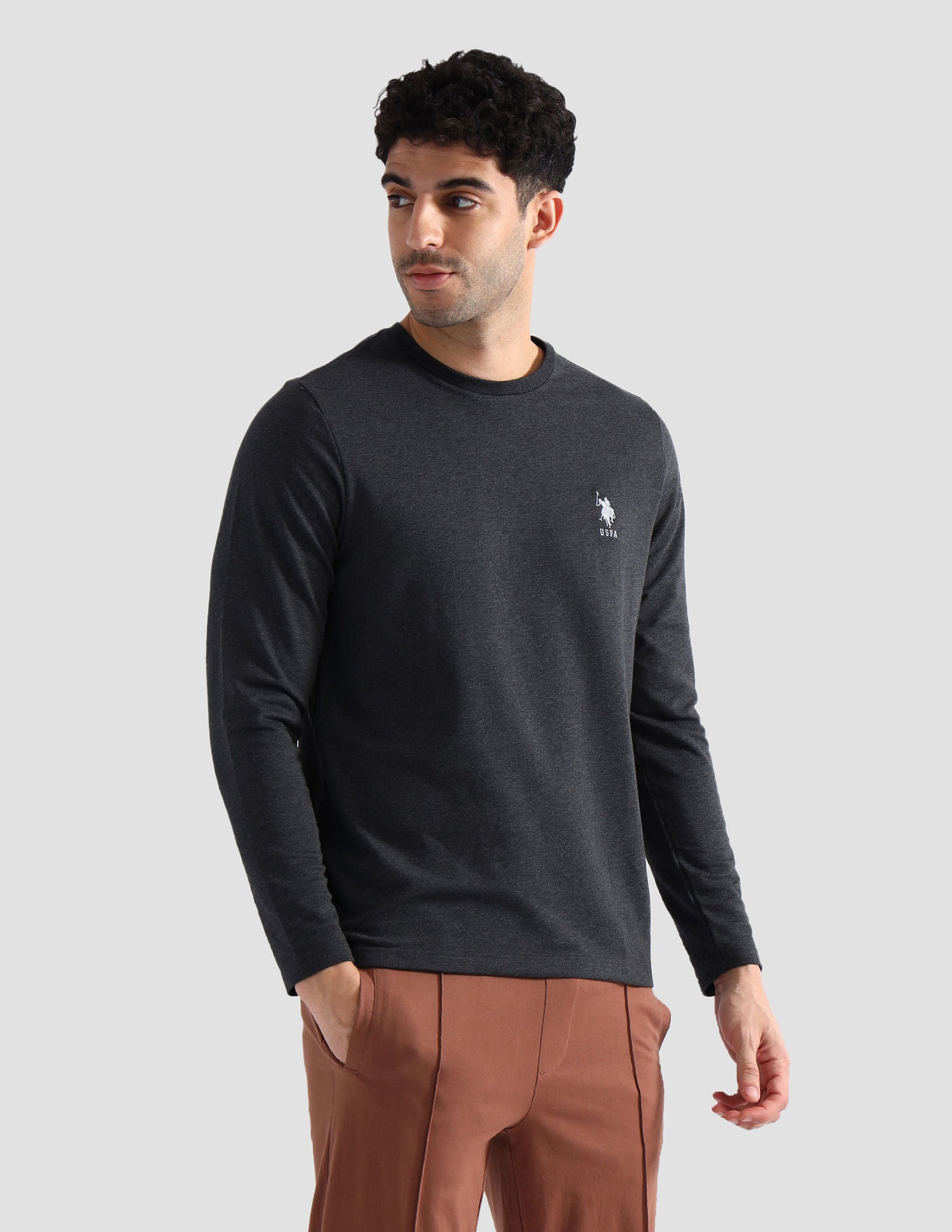 Round Neck Pure Cotton Lounge T-Shirt Charcoal Mel - U.S. POLO ASSN. | Large