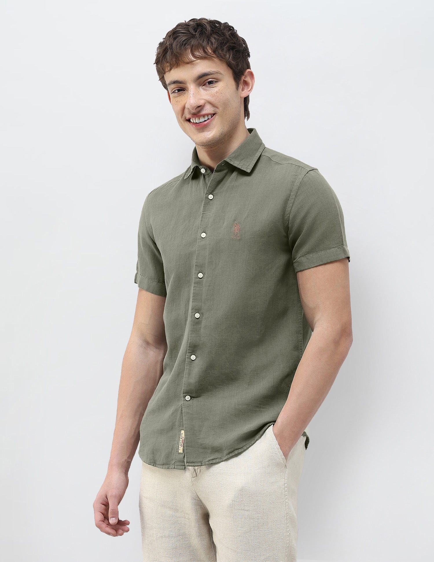 Solid Regular Fit Shirt Olive - U.S. Polo Assn. India | Large