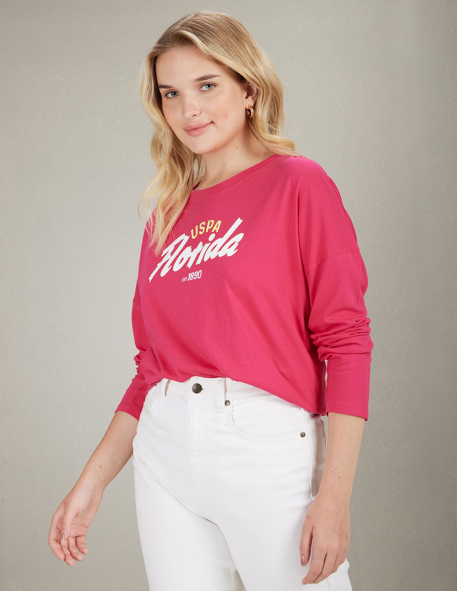 Long Sleeve Brand Print T-Shirt Pink - U.S. POLO ASSN. | Large