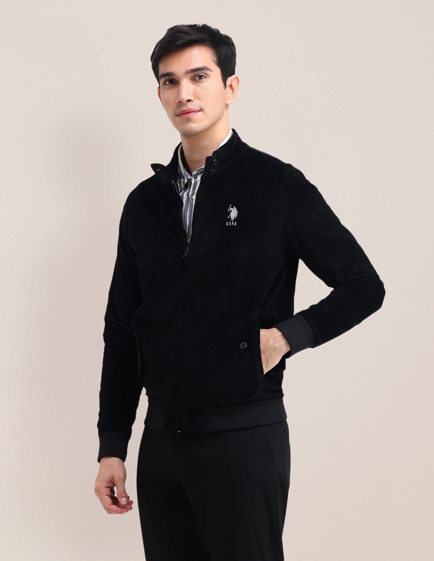 Mock Neck Regular Fit Jacket Black - U.S. Polo Assn. India | Large