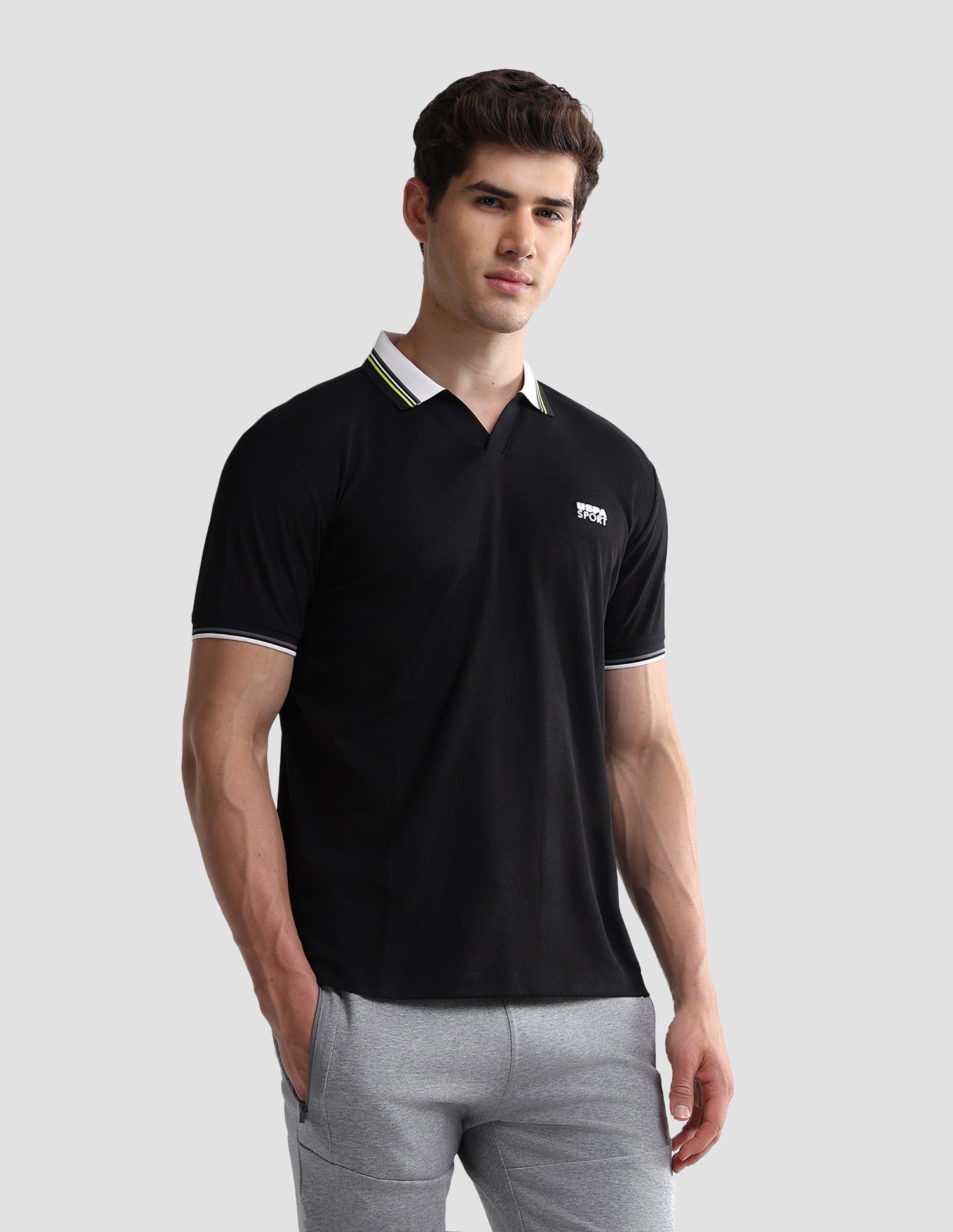 Solid Slim Fit Active Polo Shirt Black - U.S. Polo Assn. India | Large