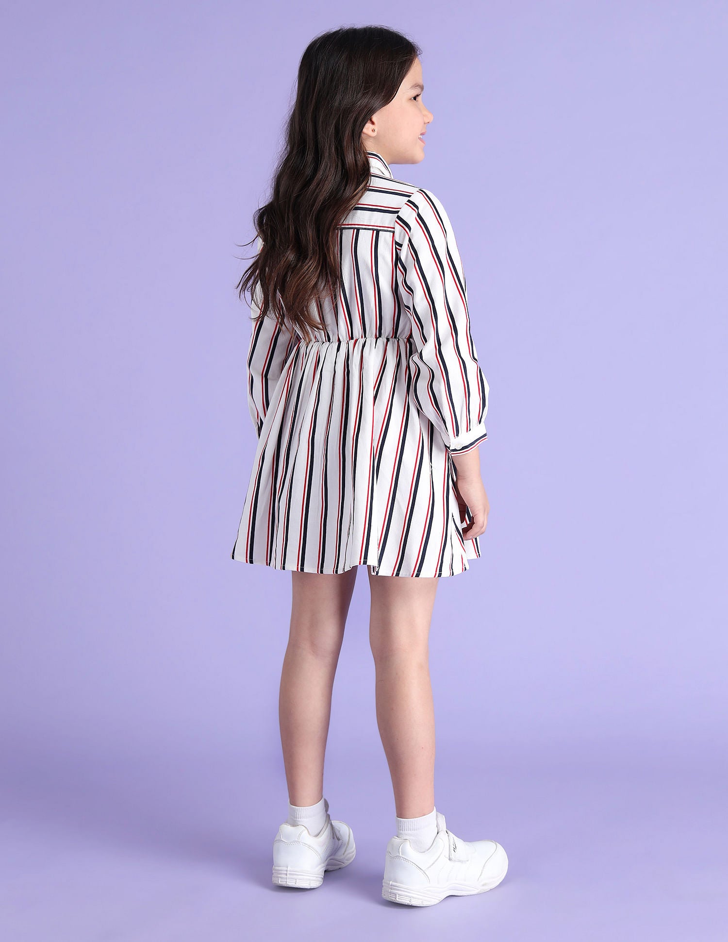 Girls Vertical Striped Corduroy Dress Snow White - U.S. Polo Assn. India | Large