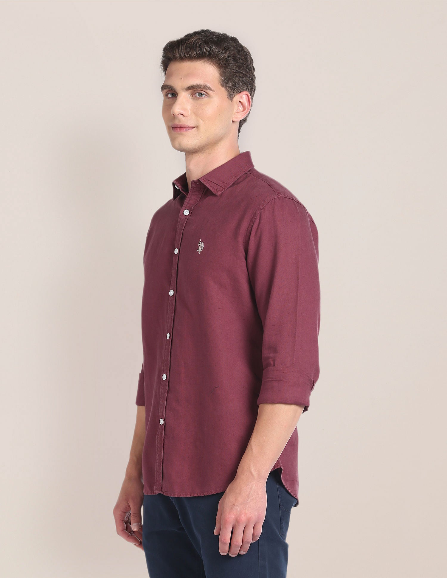 Linen Tailored Fit Shirt Maroon - U.S. POLO ASSN. | Large