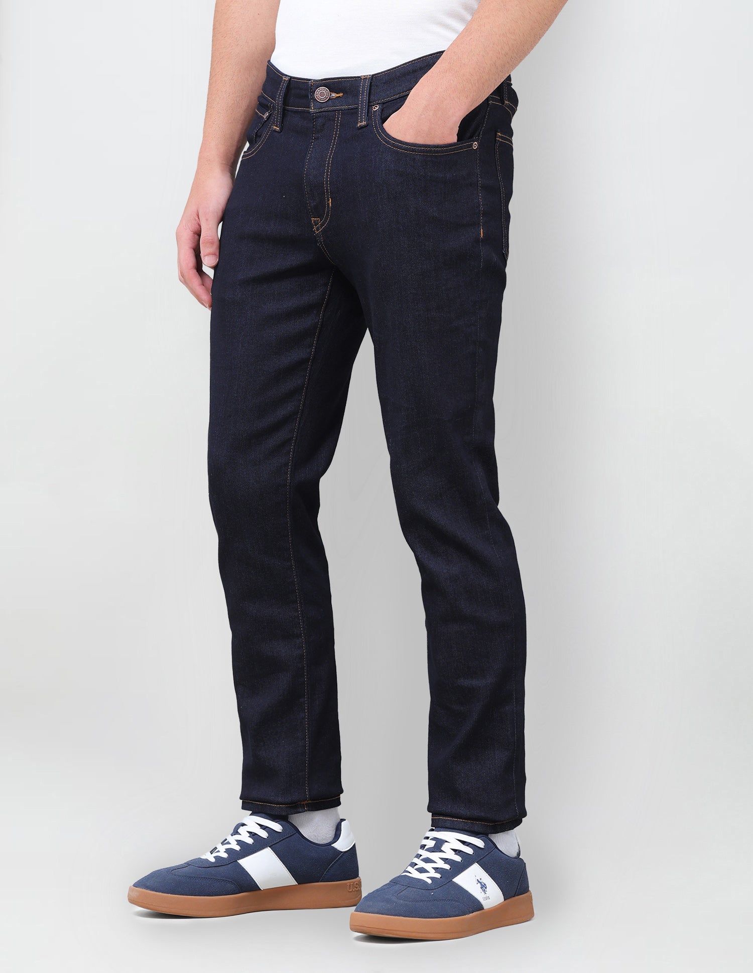 Brandon Slim Tapered Fit Blue Jeans Dark Blue - U.S. Polo Assn. India | Large