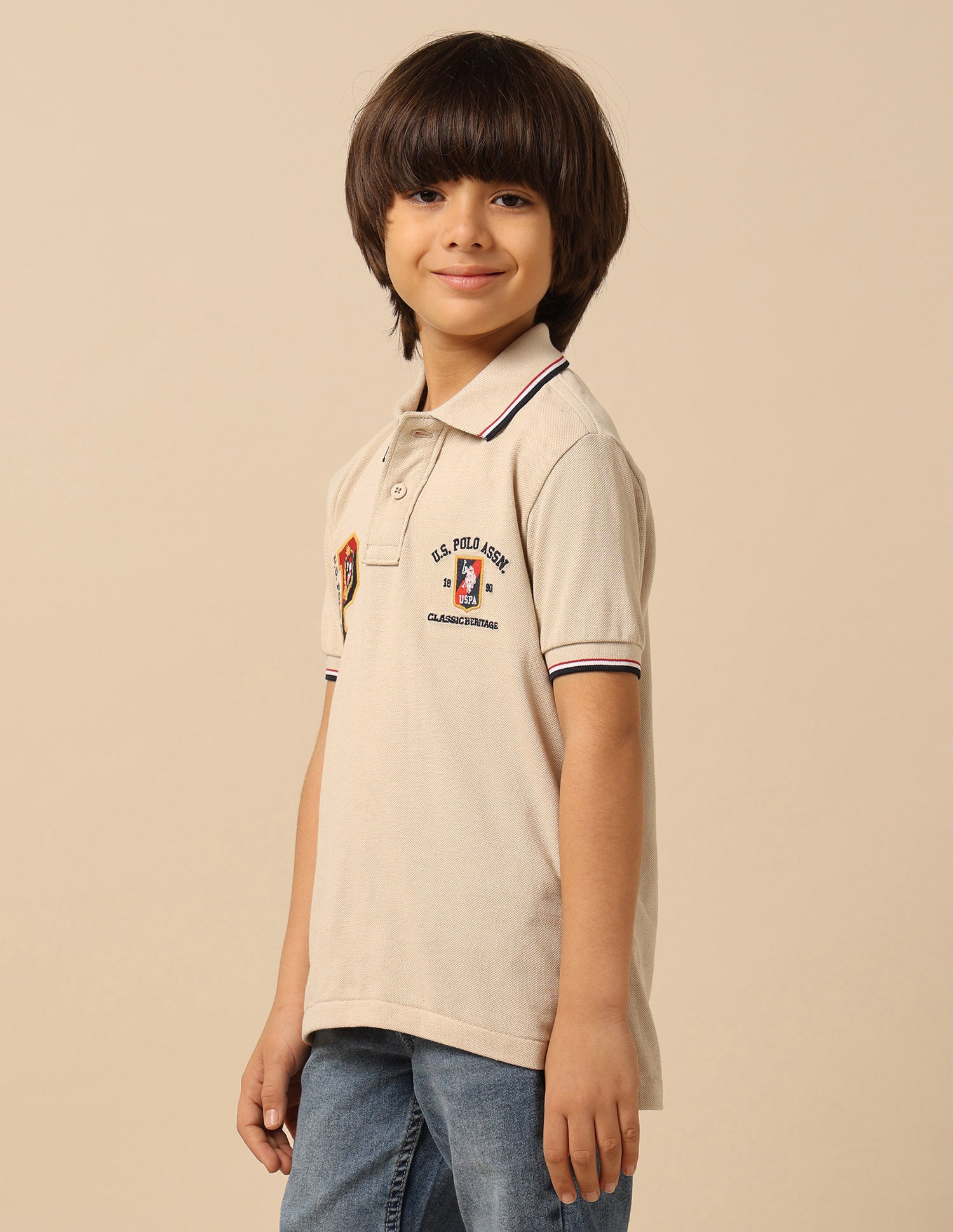 Boys Numeric Brand Embroidered Regular Fit Polo Shirt Beige - U.S. POLO ASSN. | Large