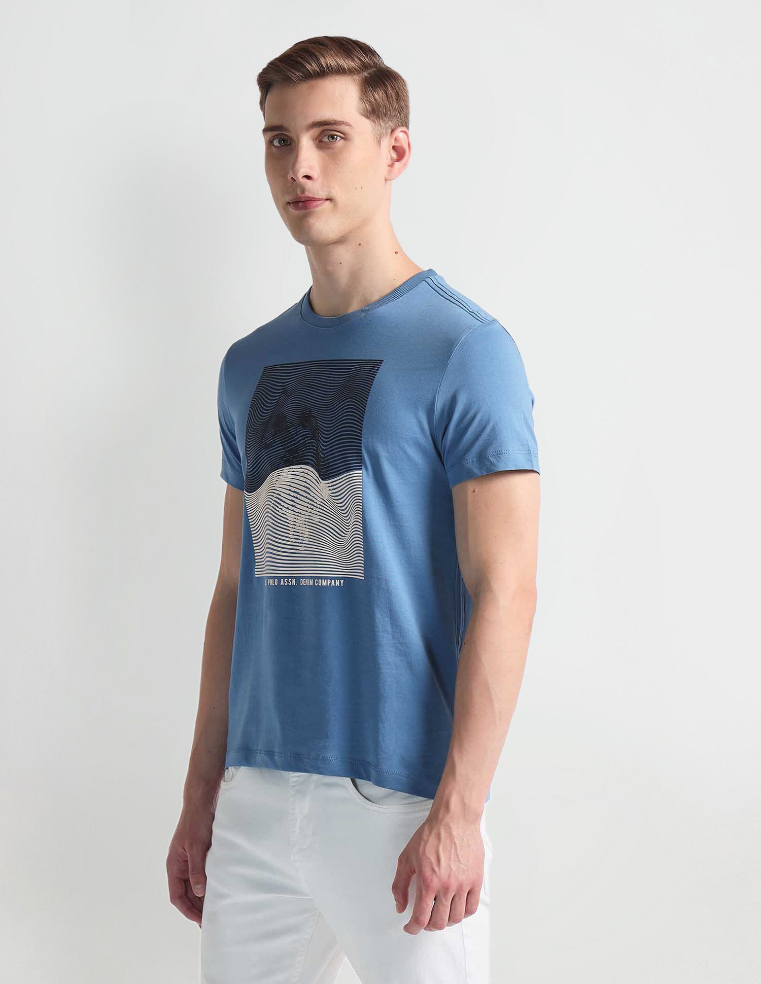 Brand Print Muscle Fit T-Shirt Blue - U.S. Polo Assn. India | Large