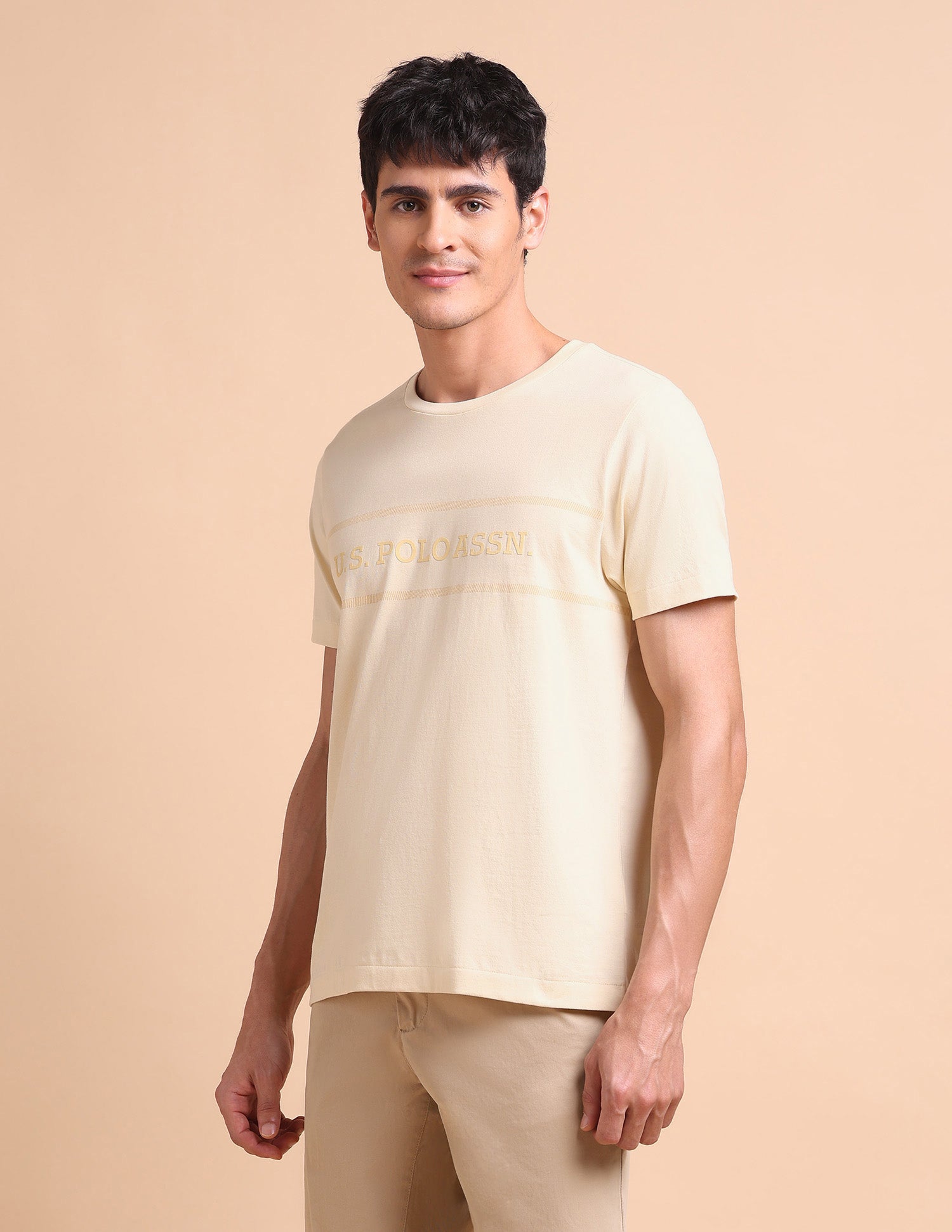 Brand Embossed Slim Fit T-Shirt Beige - U.S. POLO ASSN. | Large