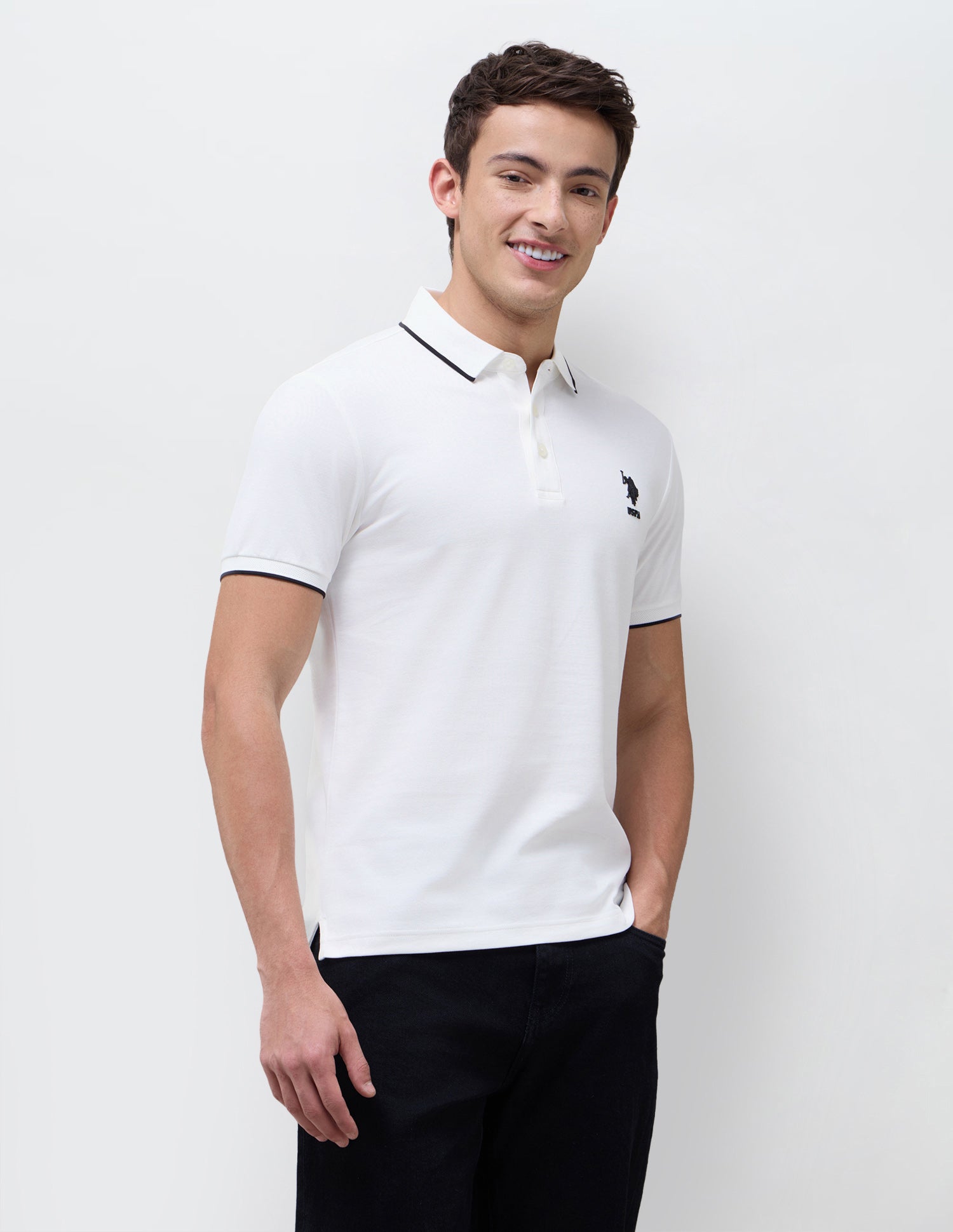 Solid Slim Fit Polo Shirt White - U.S. Polo Assn. India | Large