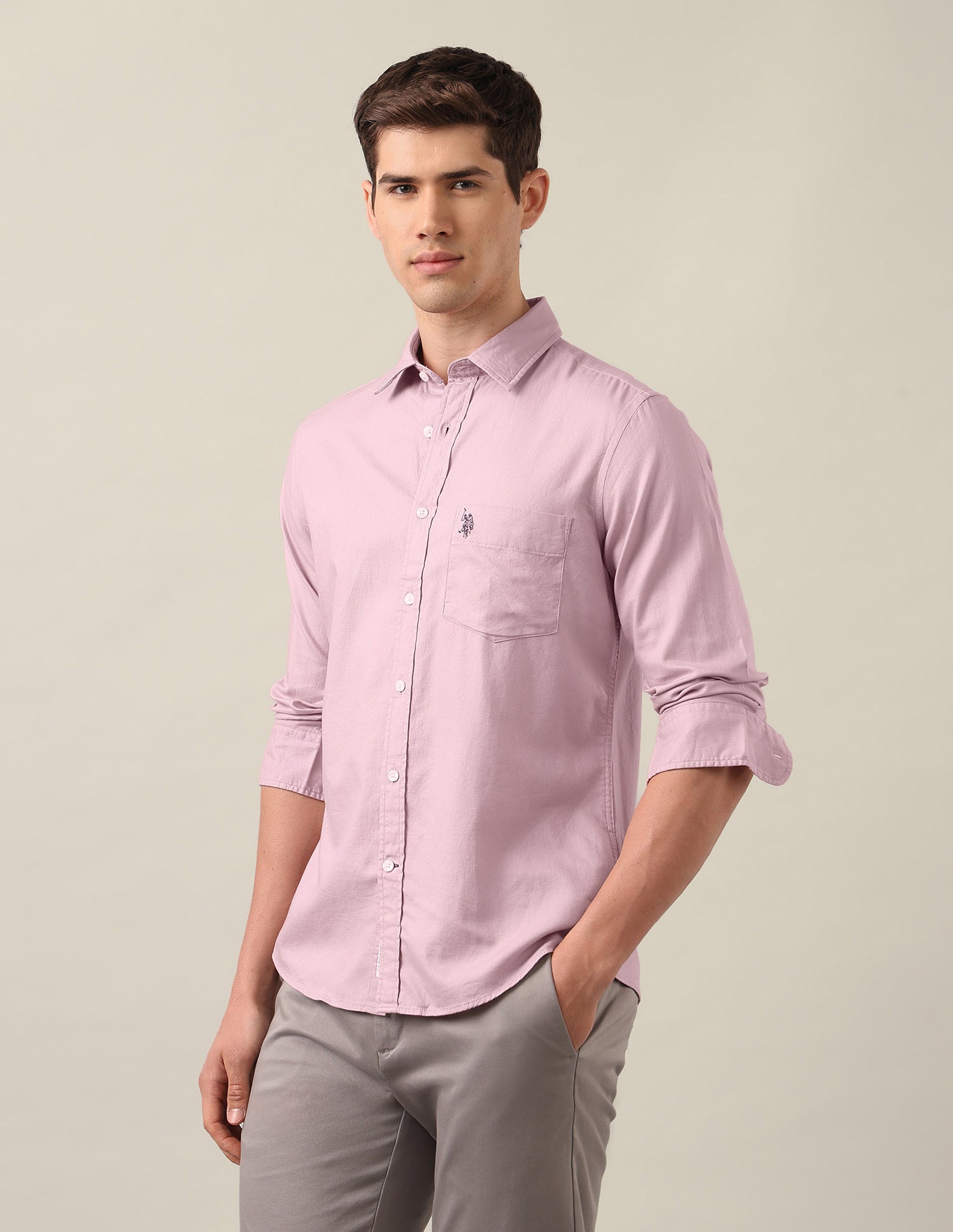 Tailored Fit Solid Shirt Pink - U.S. Polo Assn. India | Large
