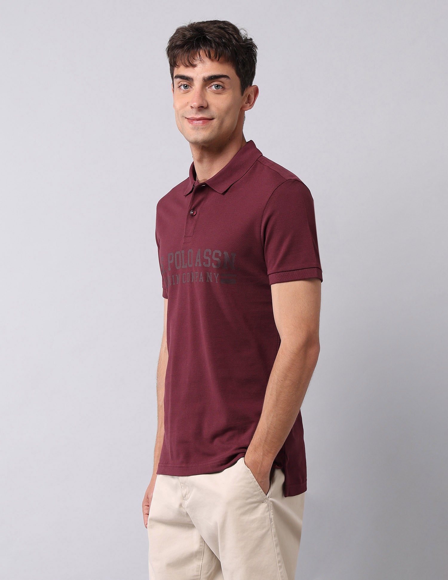 Brand Printed Muscle Fit Polo Shirt Maroon - U.S. POLO ASSN. | Large
