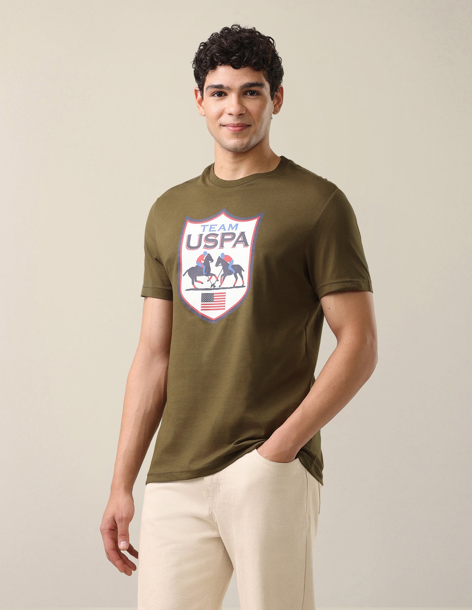 Graphic Brand Printed Regular Fit T-Shirt Olive - U.S. Polo Assn. India | Large