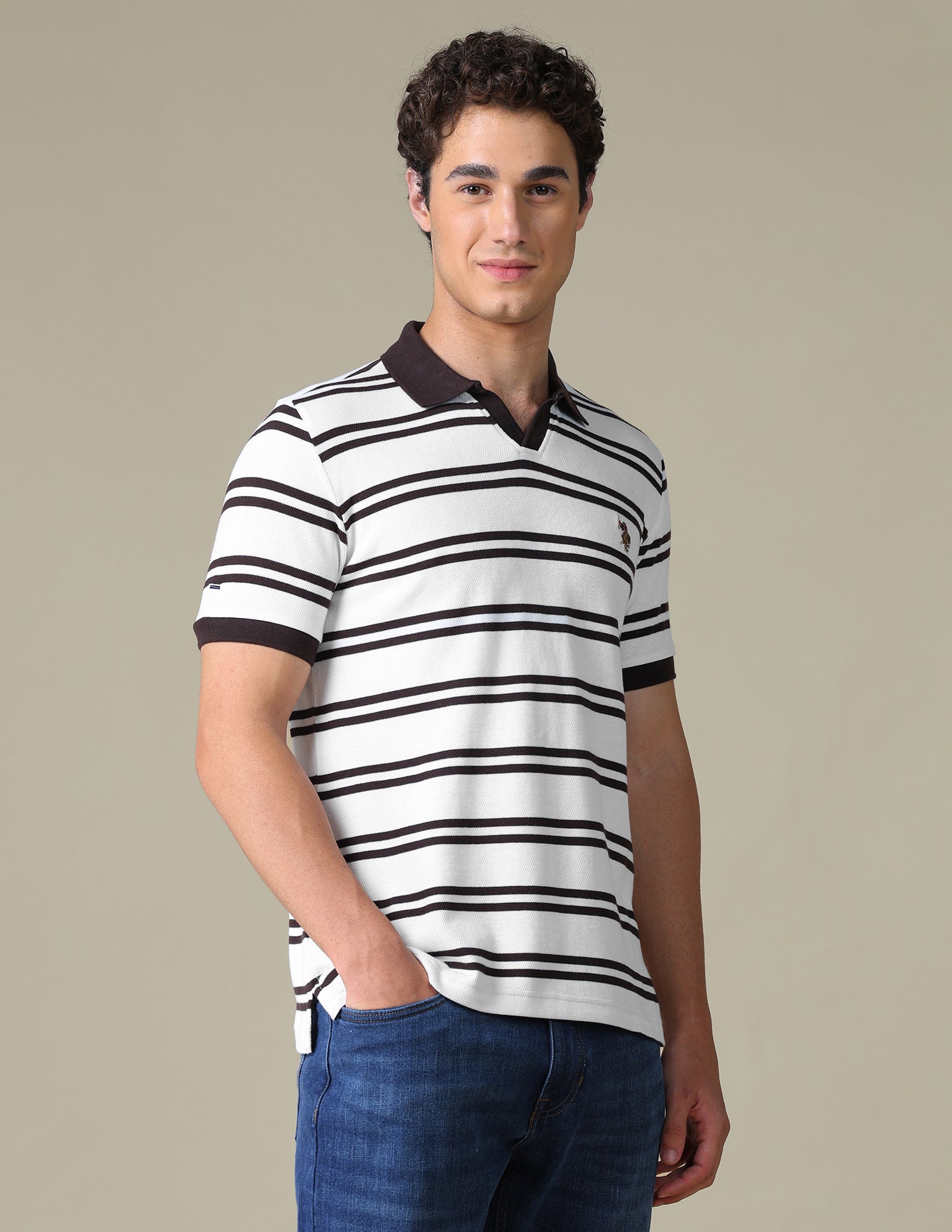 Horizontal Striped Regular Fit Polo Shirt Dark Brown - U.S. Polo Assn. India | Large