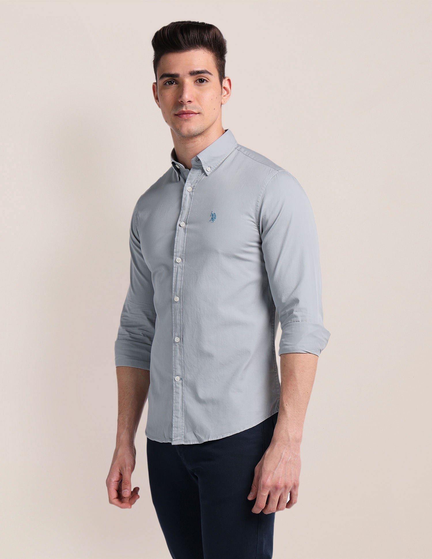 Premium Cotton Twill Shirt Grey - U.S. Polo Assn. India | Large