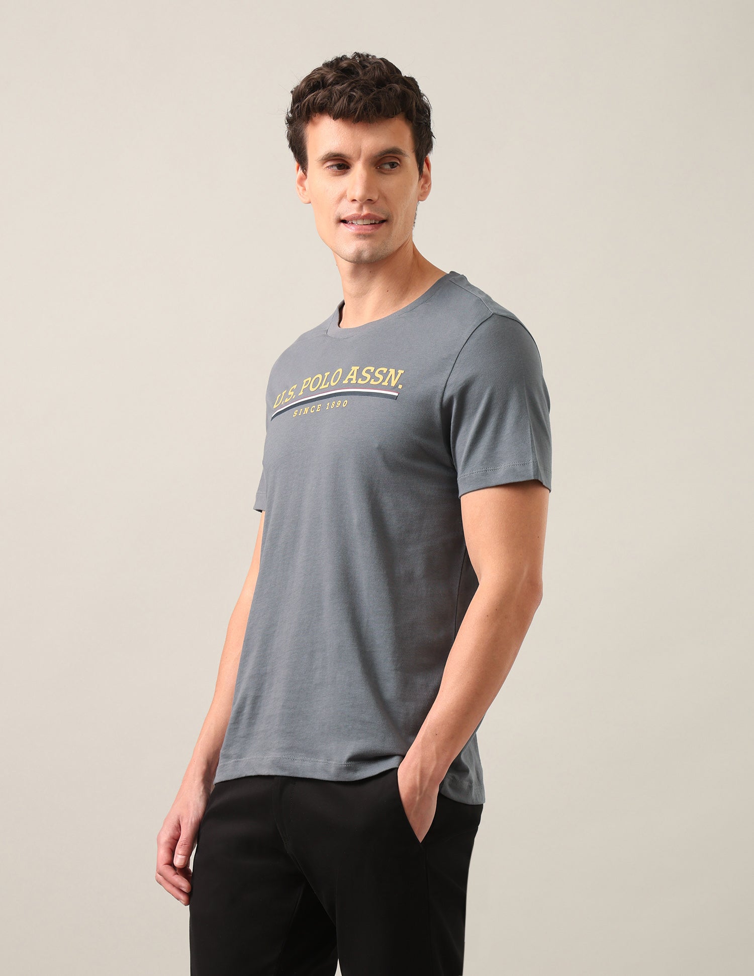 Brand Embossed Regular Fit T-Shirt Dark Grey - U.S. Polo Assn. India | Large