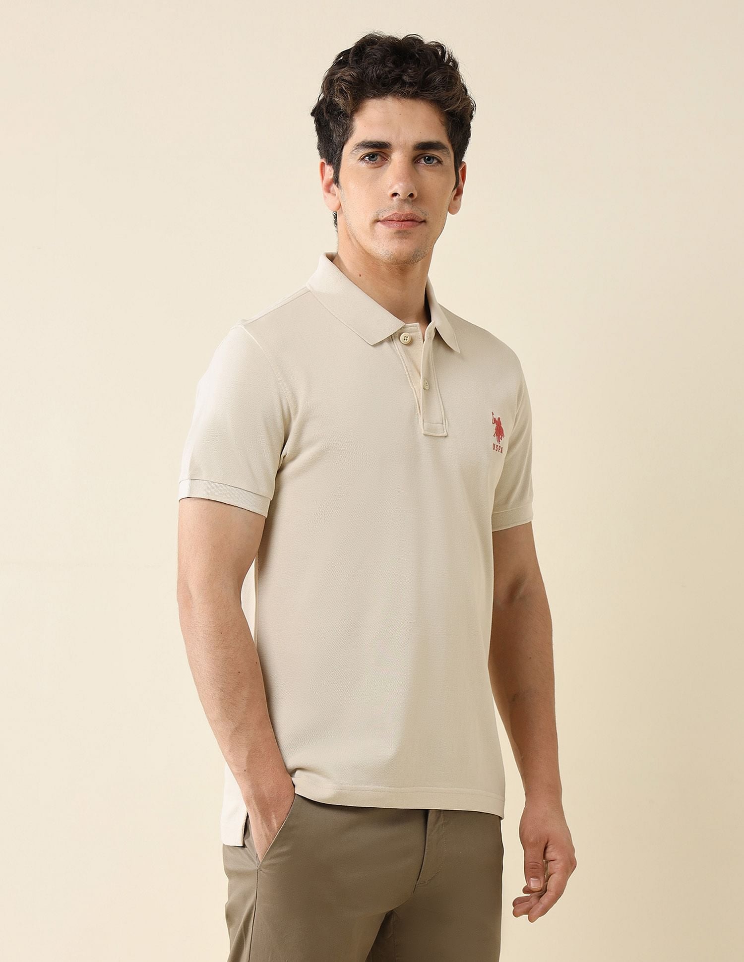 Pure Cotton Slim Fit Polo Shirt Off White - U.S. Polo Assn. India | Large