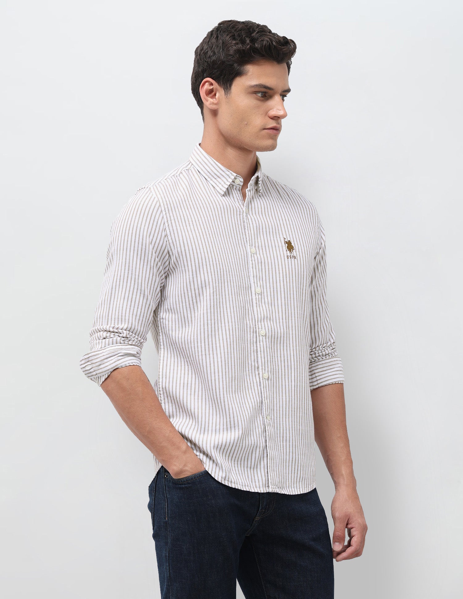 Vertical Striped Seersucker Shirt Ochre - U.S. Polo Assn. India | Large