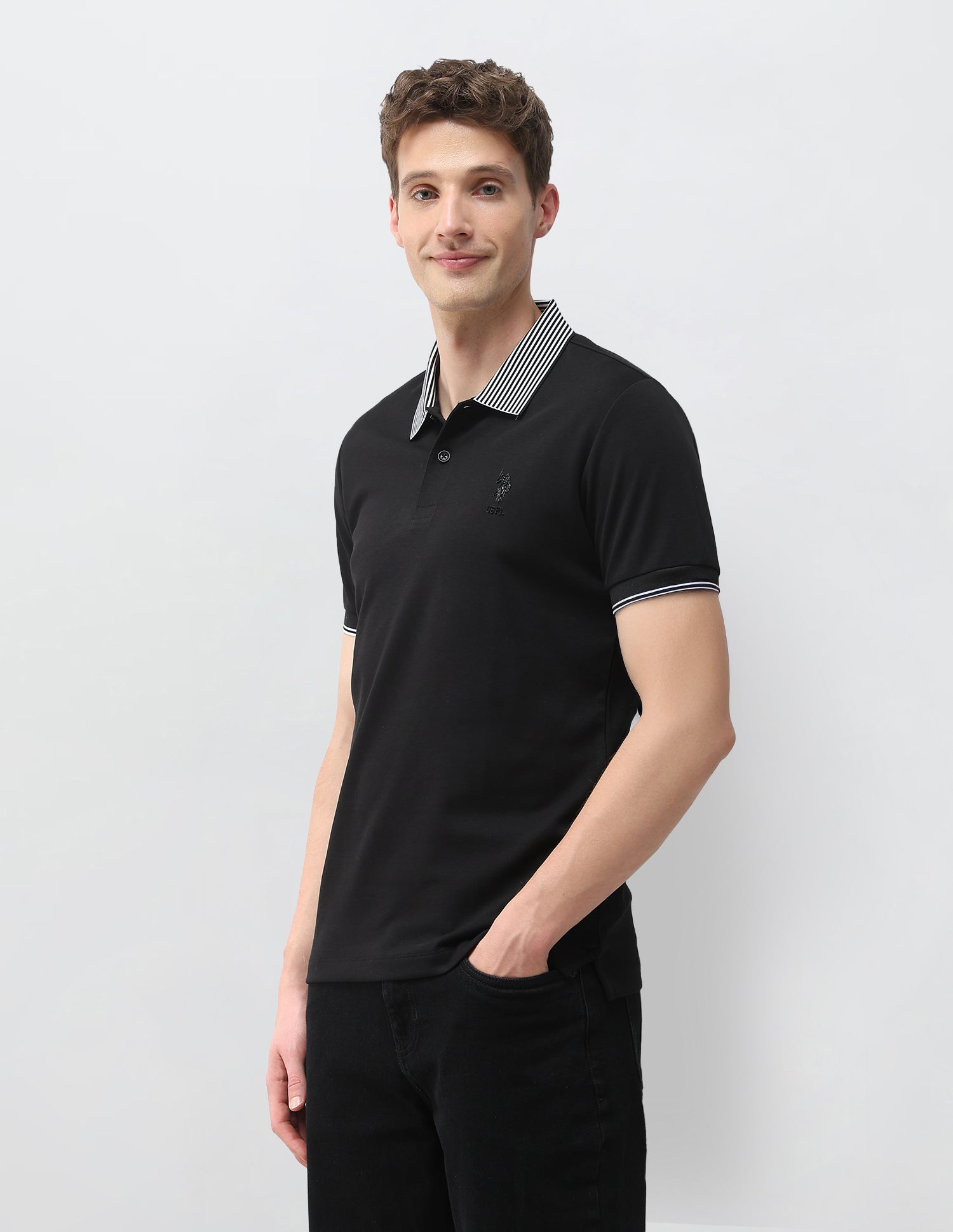 Solid Slim Fit Polo Shirt Black - U.S. Polo Assn. India | Large