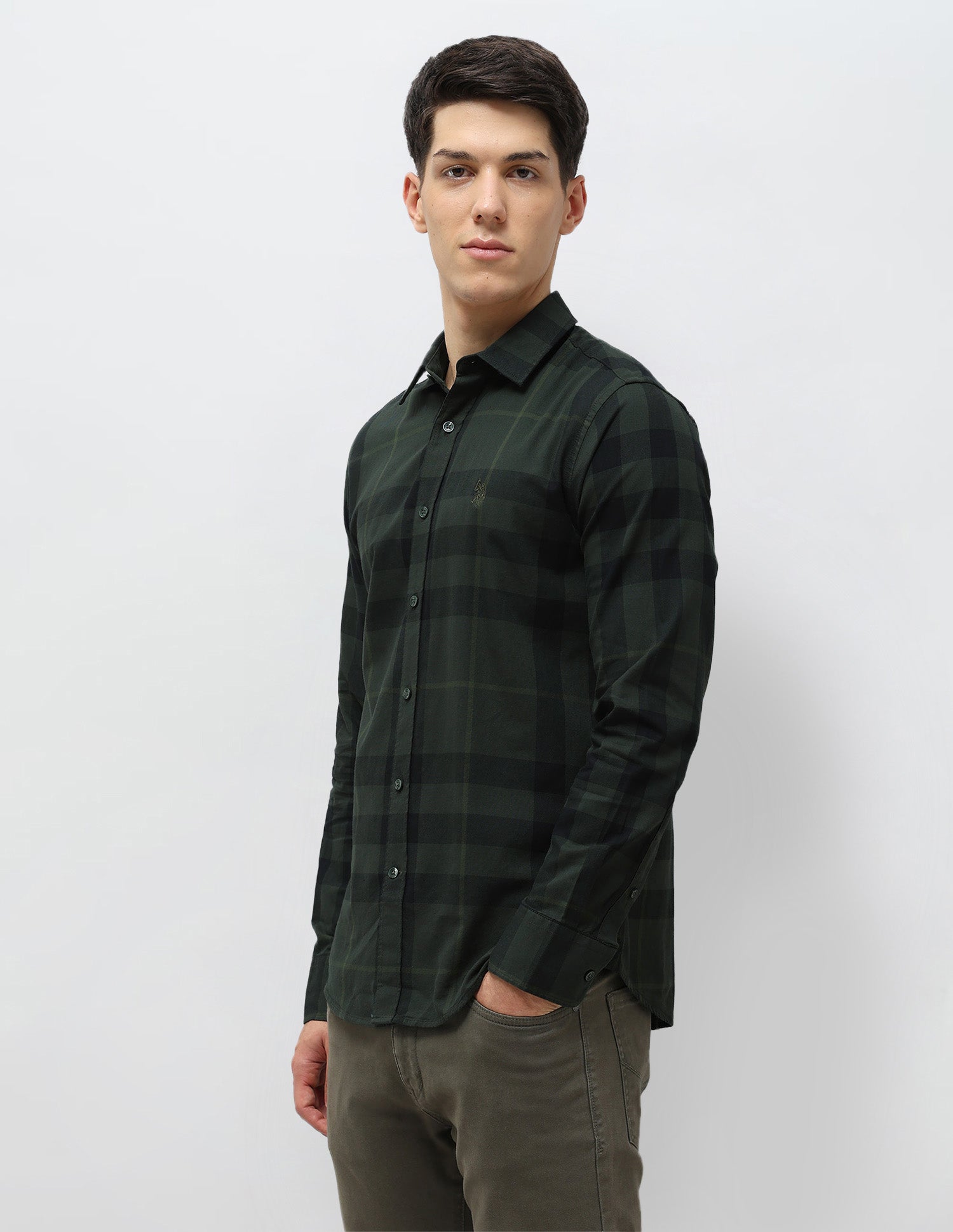 Tartan Checked Tailored Fit Shirt Olive - U.S. POLO ASSN. | Large