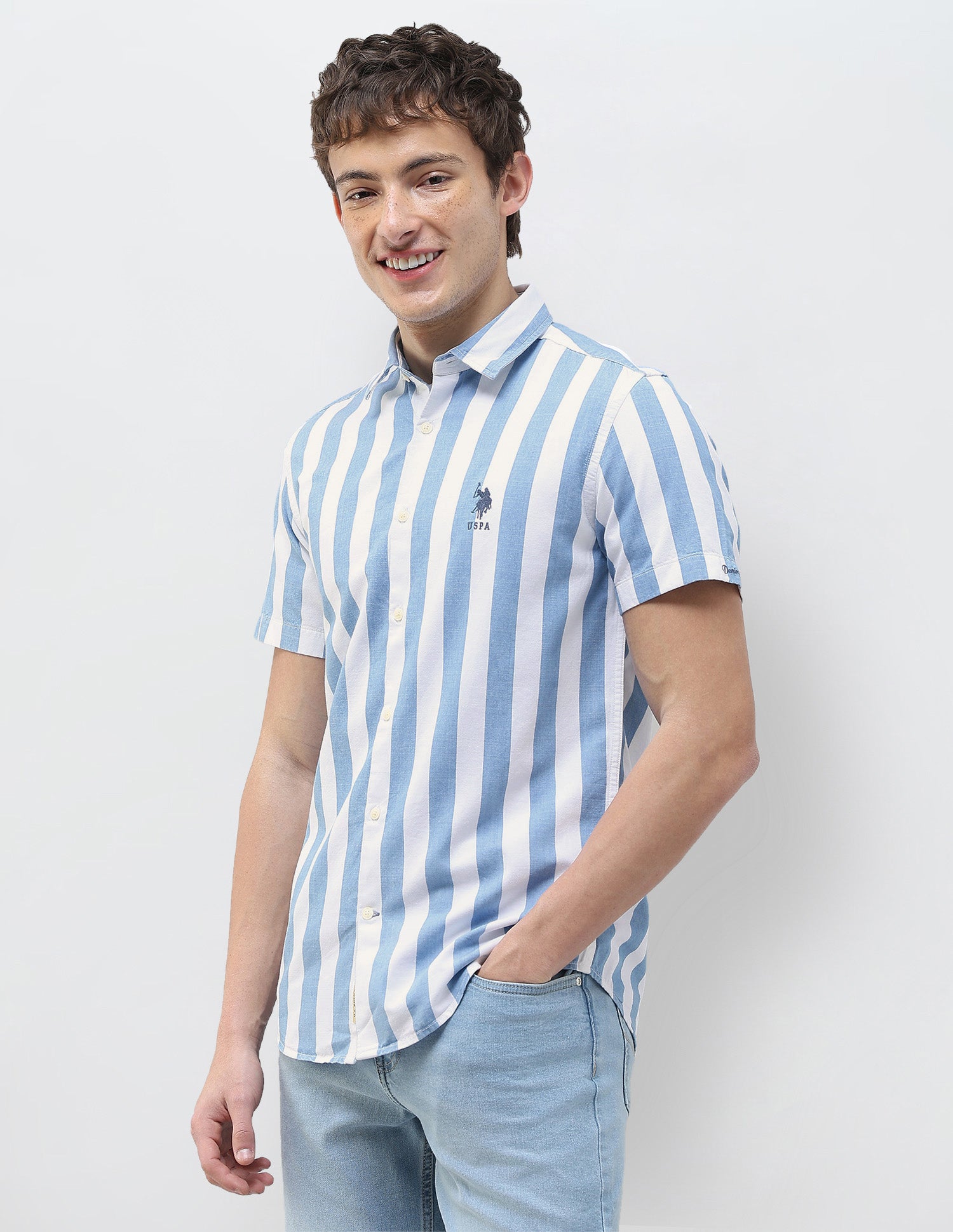 Vertical Striped Regular Fit Shirt Light Indigo - U.S. Polo Assn. India | Large