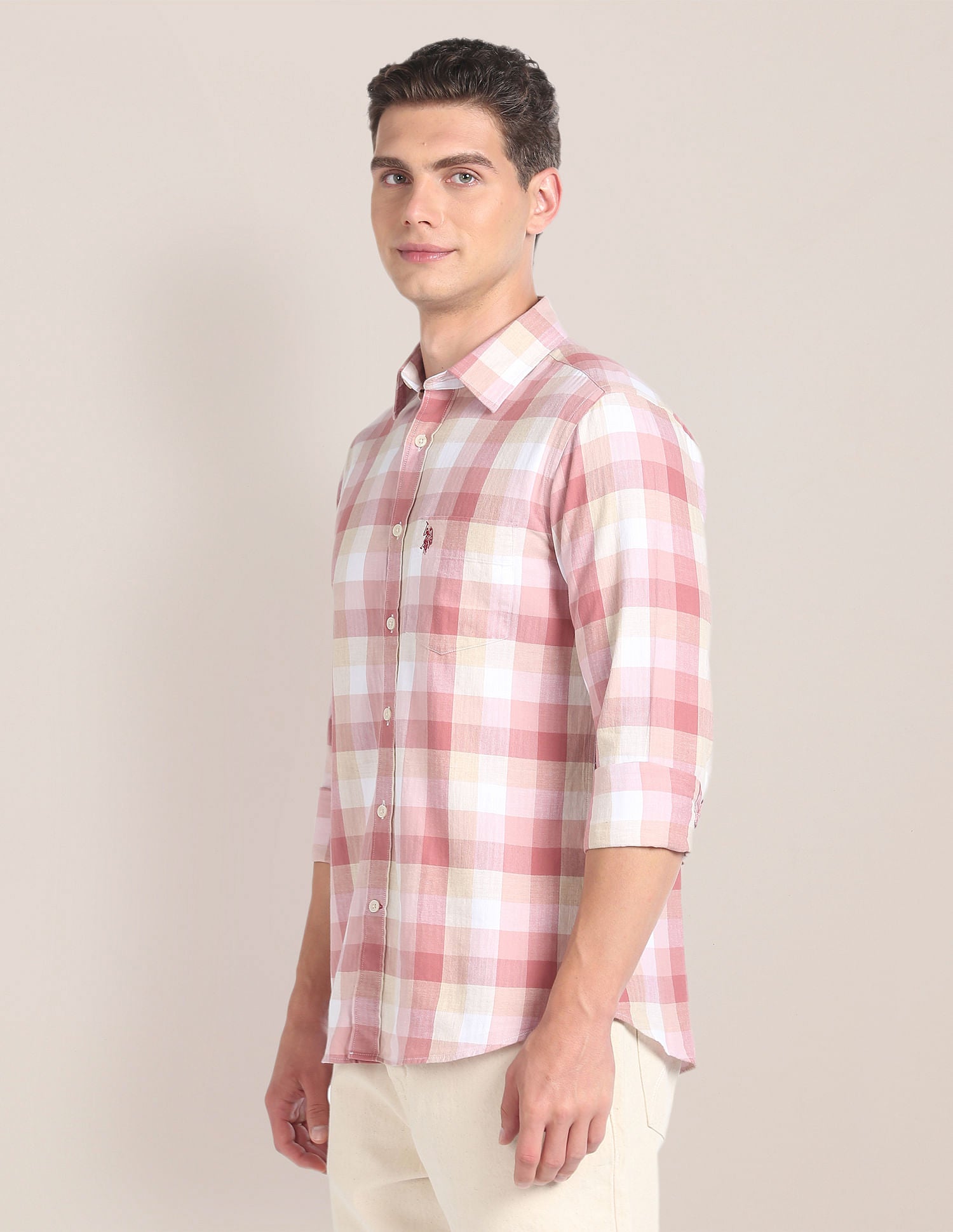 Plaid Check Premium Cotton Shirt Peach - U.S. Polo Assn. India | Large