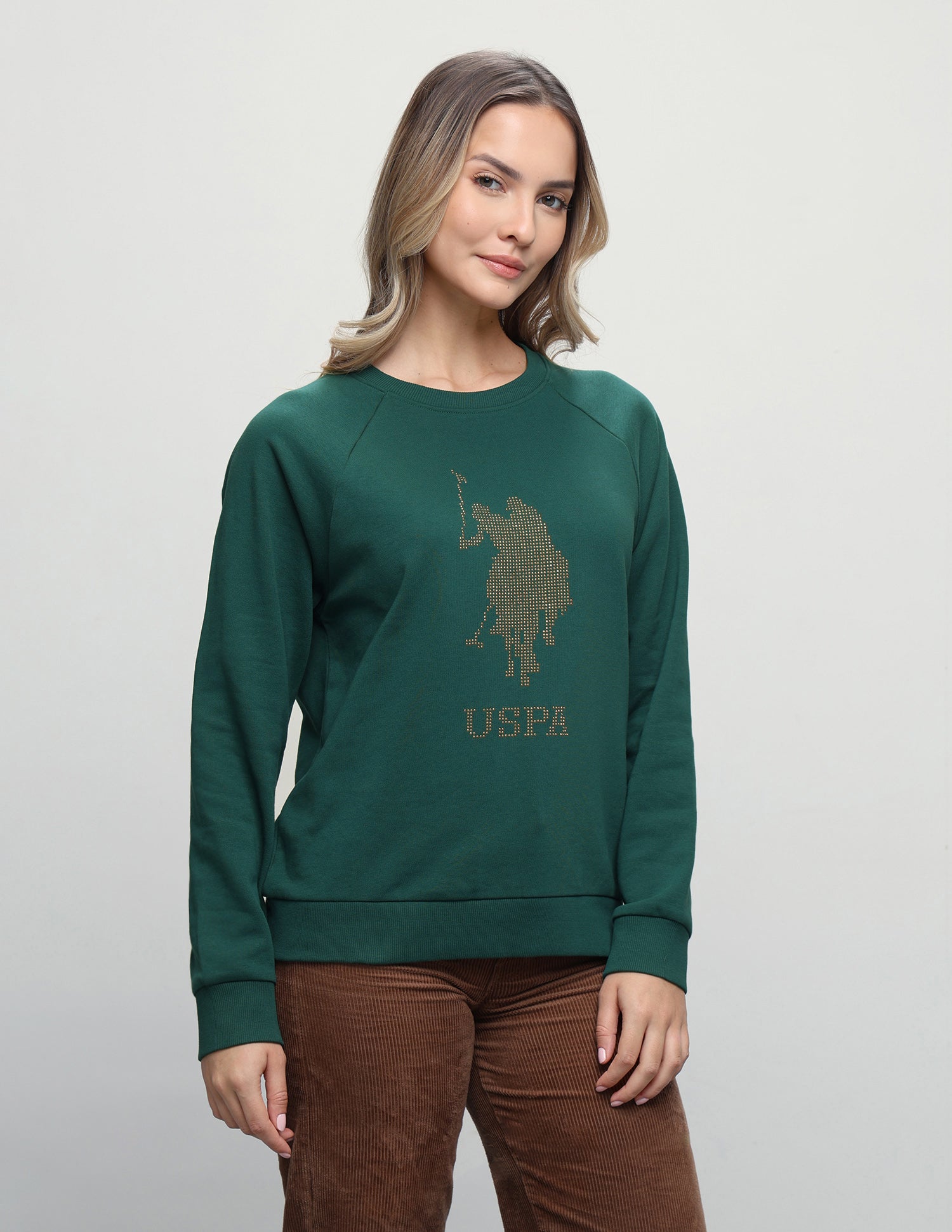 Brand Embellished Regular Fit Sweatshirt Dark Green - U.S. Polo Assn. India | Large