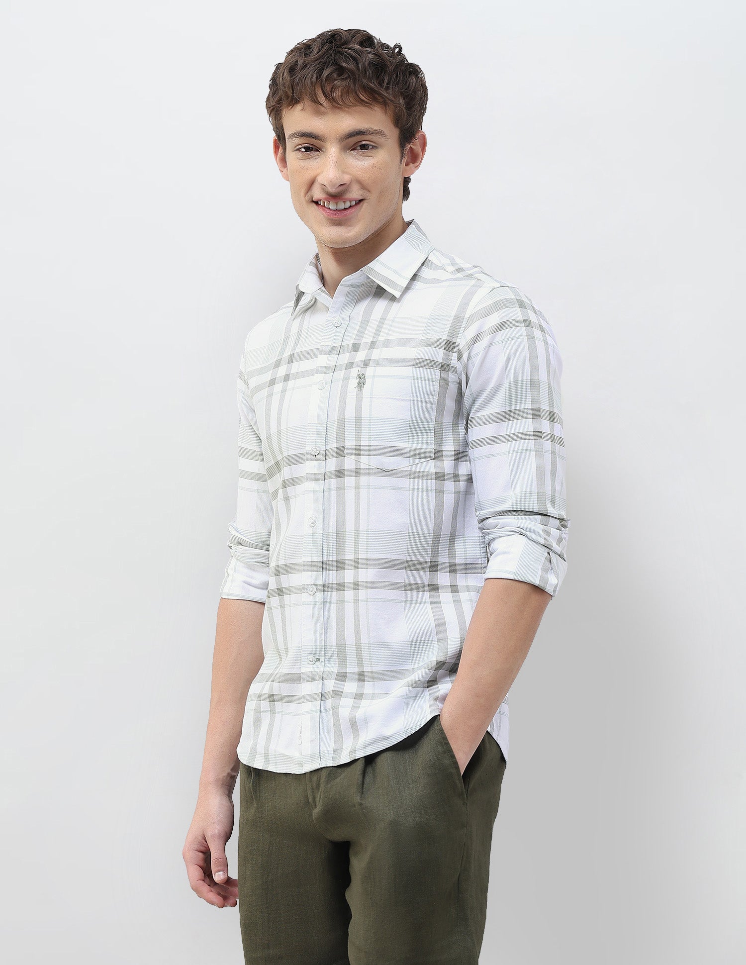 Grid Tattersall Checked Regular Fit Shirt Green - U.S. Polo Assn. India | Large