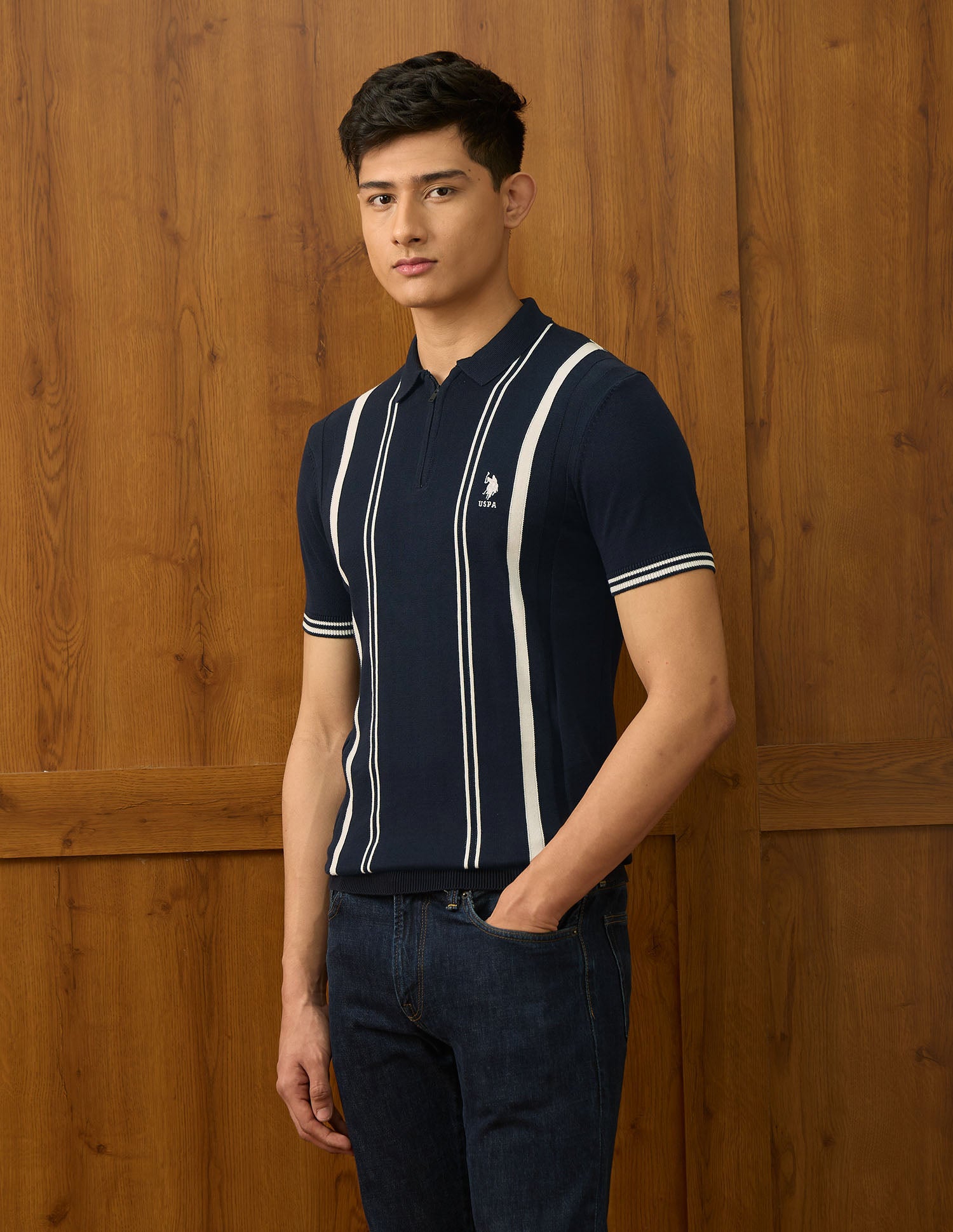 Pure Cotton Varsity Polo Shirt Navy - U.S. POLO ASSN. | Large