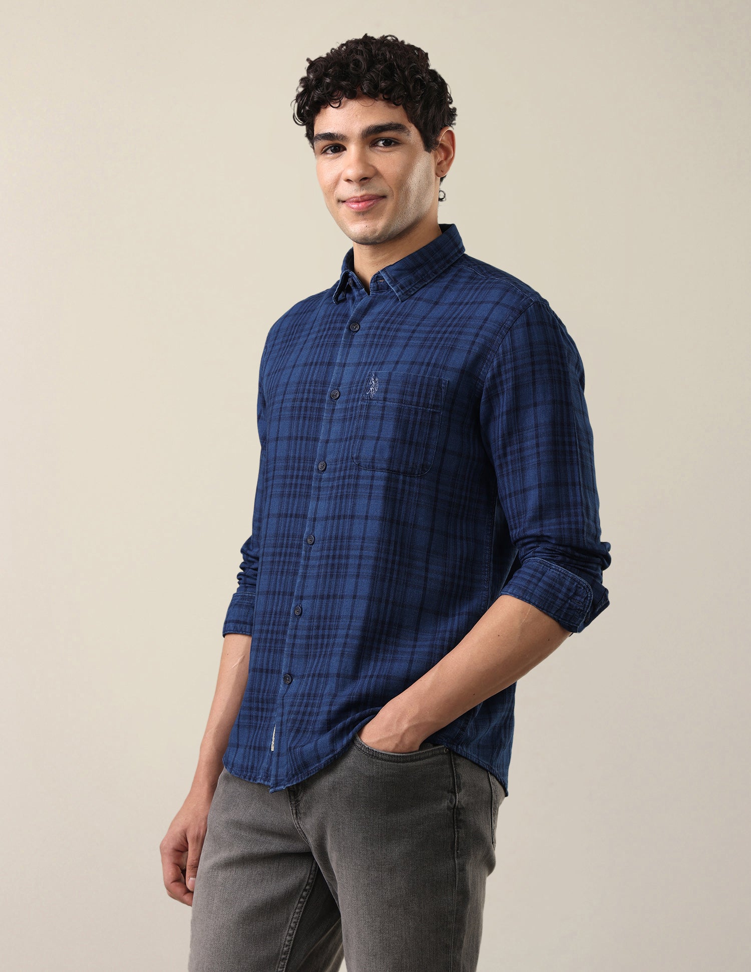 Twill Plaid Checked Shirt Dark Indigo - U.S. Polo Assn. India | Large