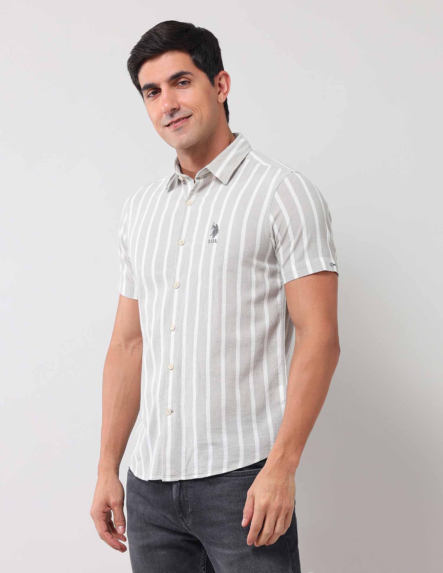 Regular Fit Vertical Striped Shirt Grey - U.S. Polo Assn. India | Large