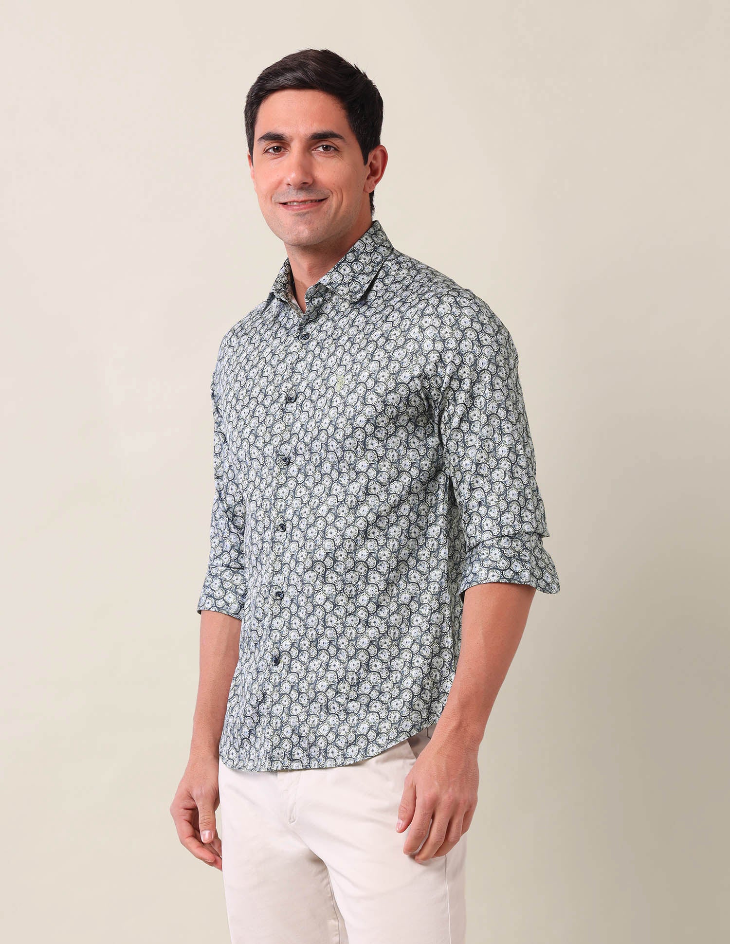 Geometric Tailored Fit Shirt Green - U.S. Polo Assn. India | Large