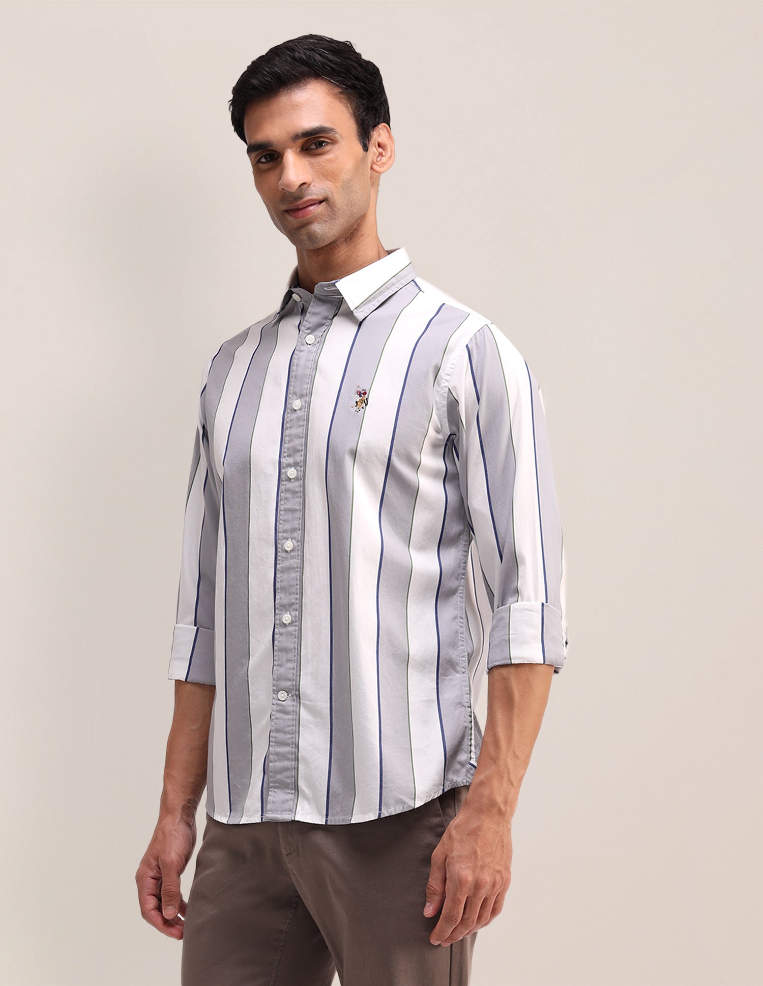 Vertical Striped Poplin Shirt Grey - U.S. Polo Assn. India | Large