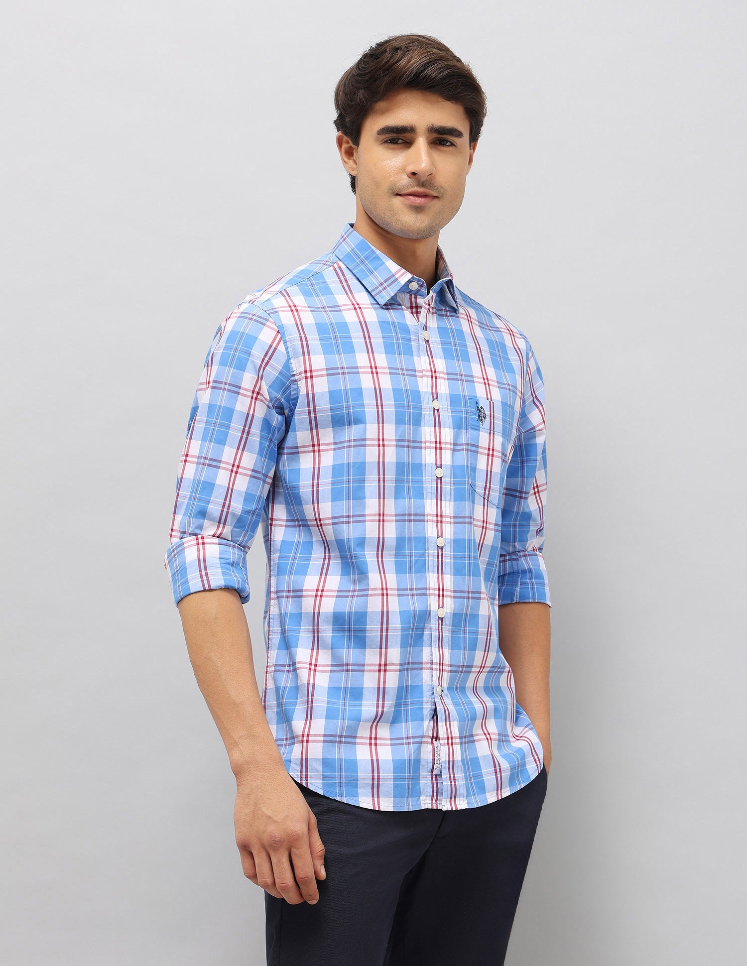 Plaid Checked Pure Cotton Shirt Blue - U.S. Polo Assn. India | Large