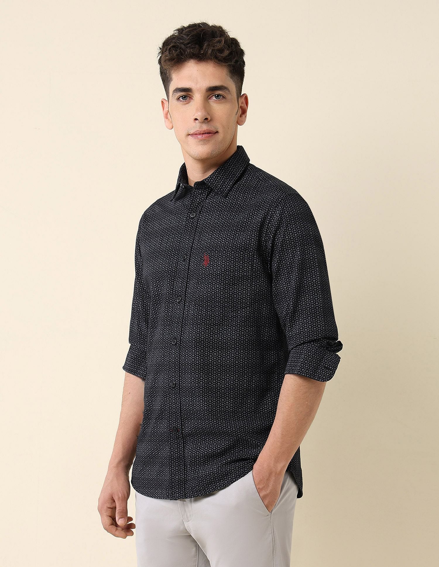 Tailored Fit Dobby Shirt Black - U.S. Polo Assn. India | Large