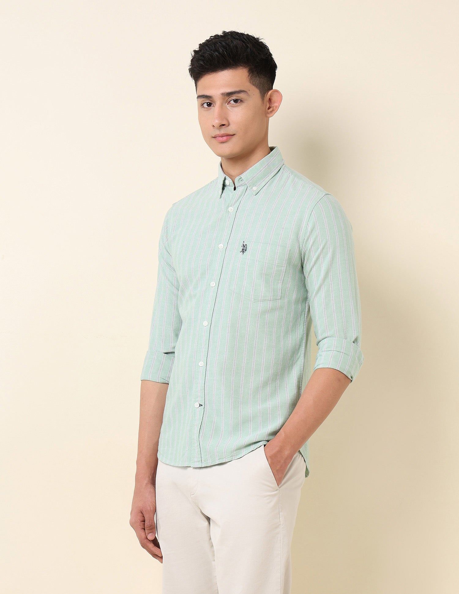 Vertical Striped Oxford Button-Down Shirt Green - U.S. Polo Assn. India | Large