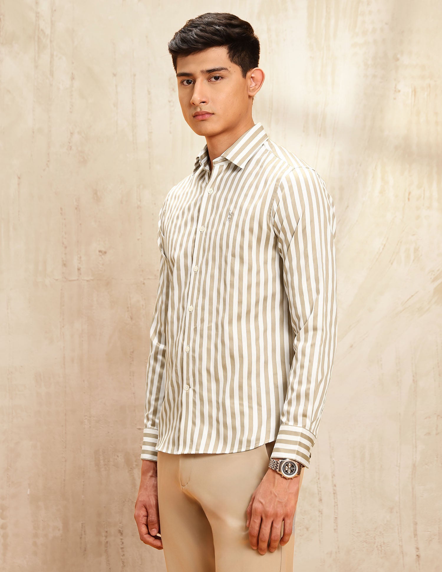 Satin Vertical Striped Shirt Beige - U.S. POLO ASSN. | Large