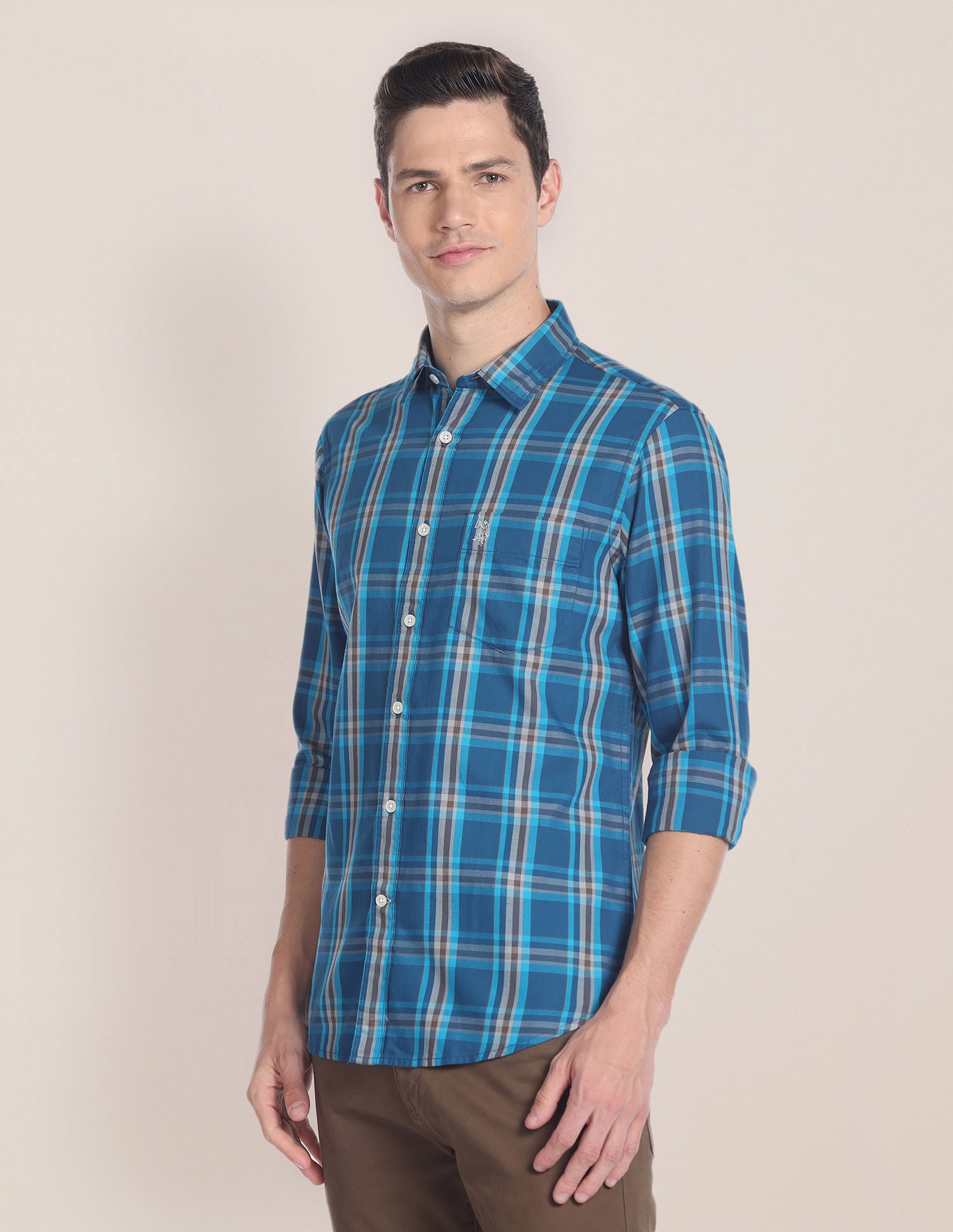 Tartan Check Twill Shirt Blue - U.S. Polo Assn. India | Large
