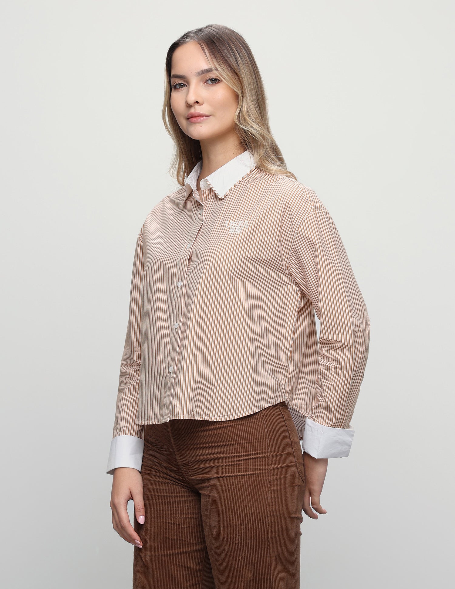 Vertical Striped Cropped Shirt Mustard - U.S. Polo Assn. India | Large