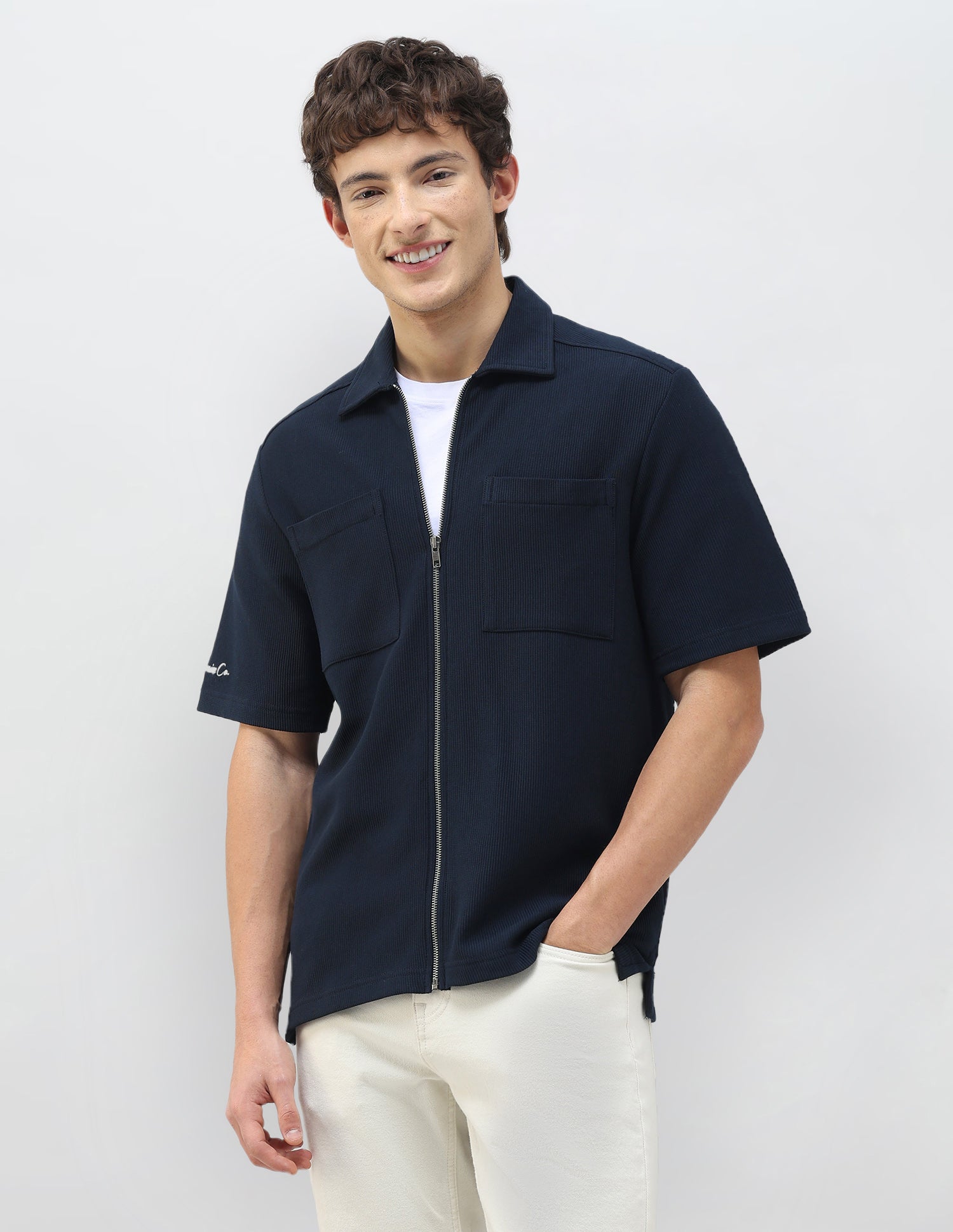 Motel On The Coast Slim Fit Zipper Shirt Navy - U.S. Polo Assn. India | Large