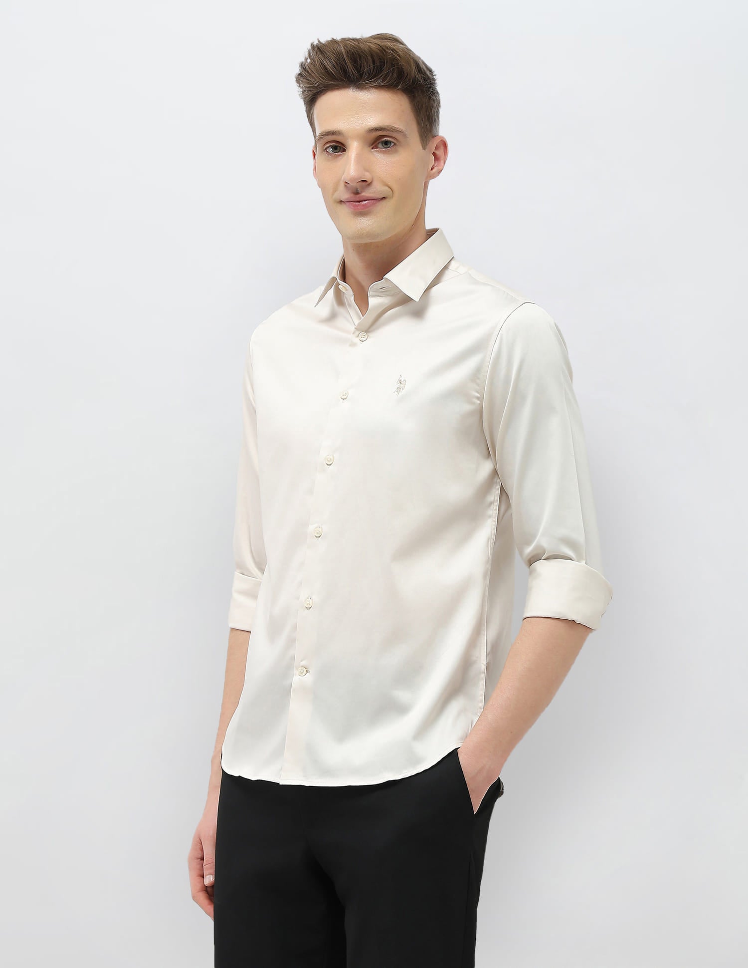 Solid Tailored Fit Shirt Ivory - U.S. Polo Assn. India | Large