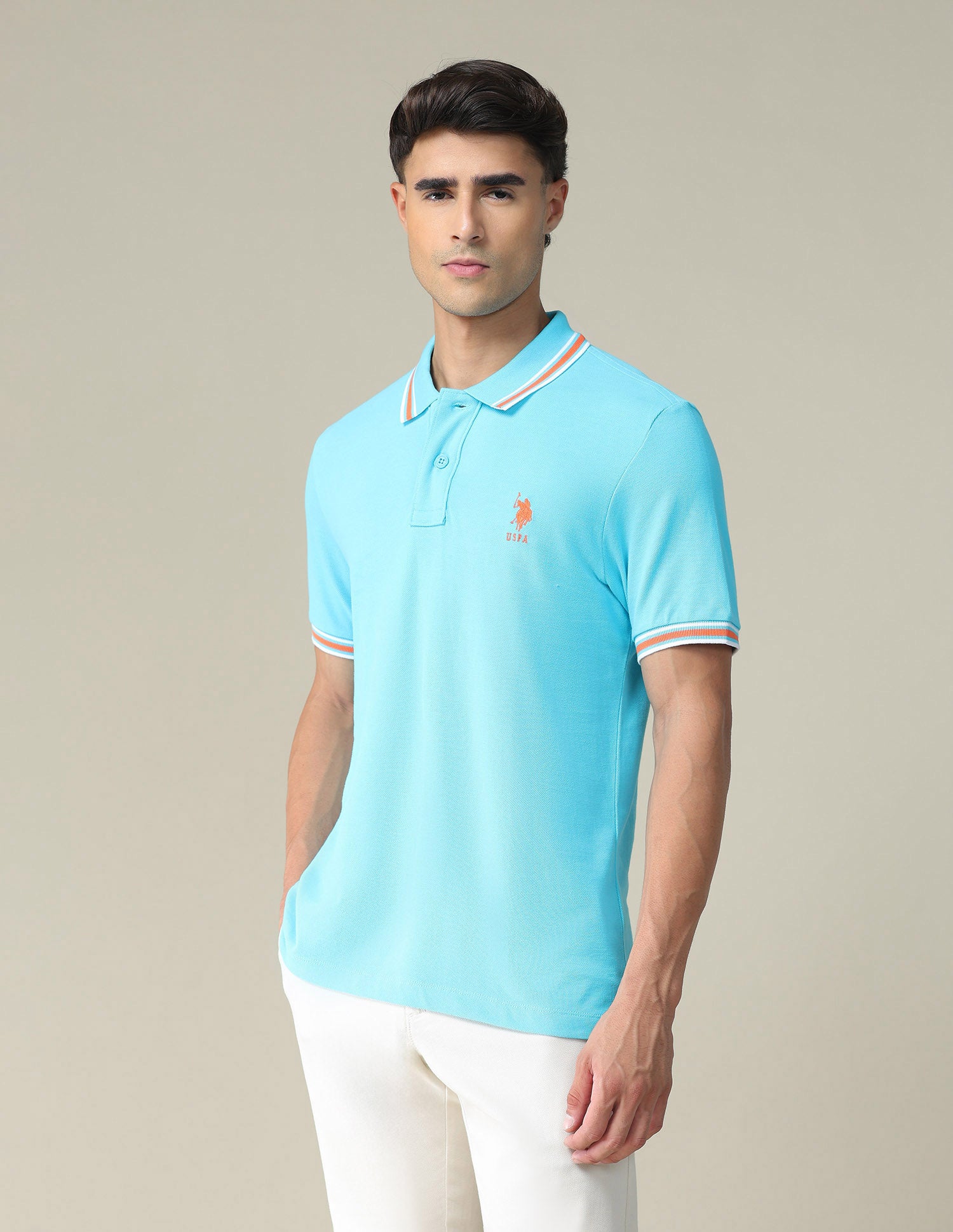 Tipped Collar Slim Fit Polo Shirt Turquoise - U.S. POLO ASSN. | Large