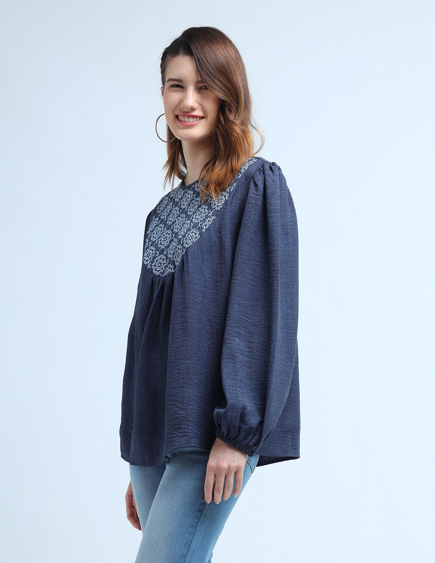 Loose Fit Yoke Embroidered Top Blue - U.S. POLO ASSN. | Large