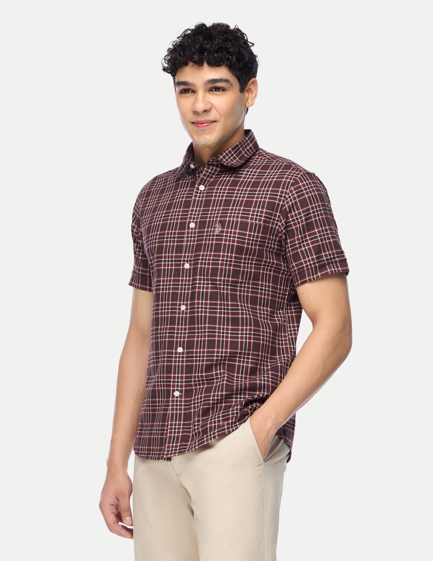Plaid Checked Tailored Fit Shirt Maroon - U.S. Polo Assn. India | Large