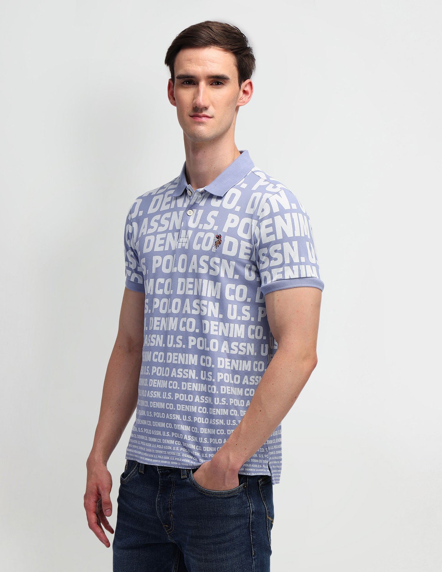 Printed Muscle Fit Polo Shirt Blue - U.S. Polo Assn. India | Large