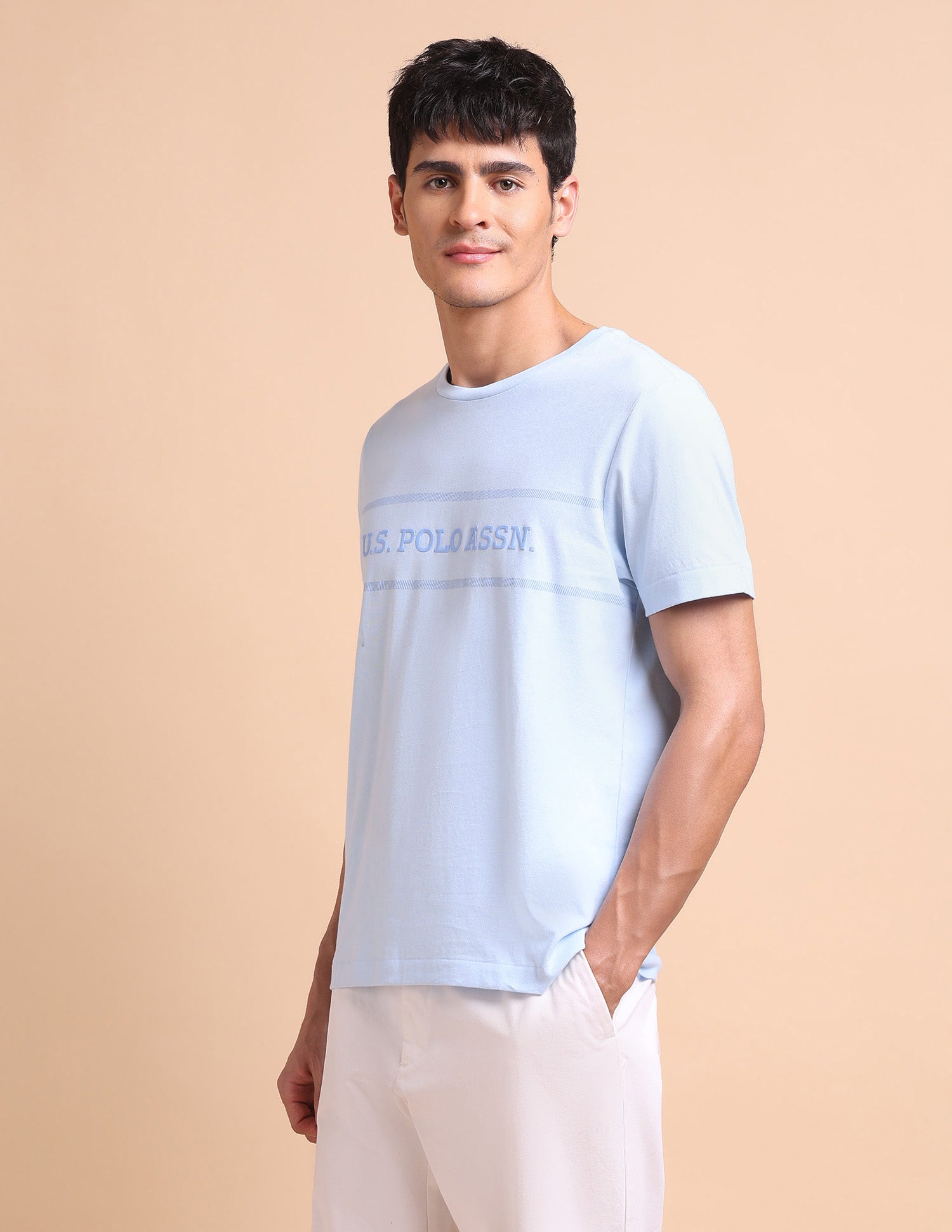 Brand Embossed Slim Fit T-Shirt Light Blue - U.S. POLO ASSN. | Large