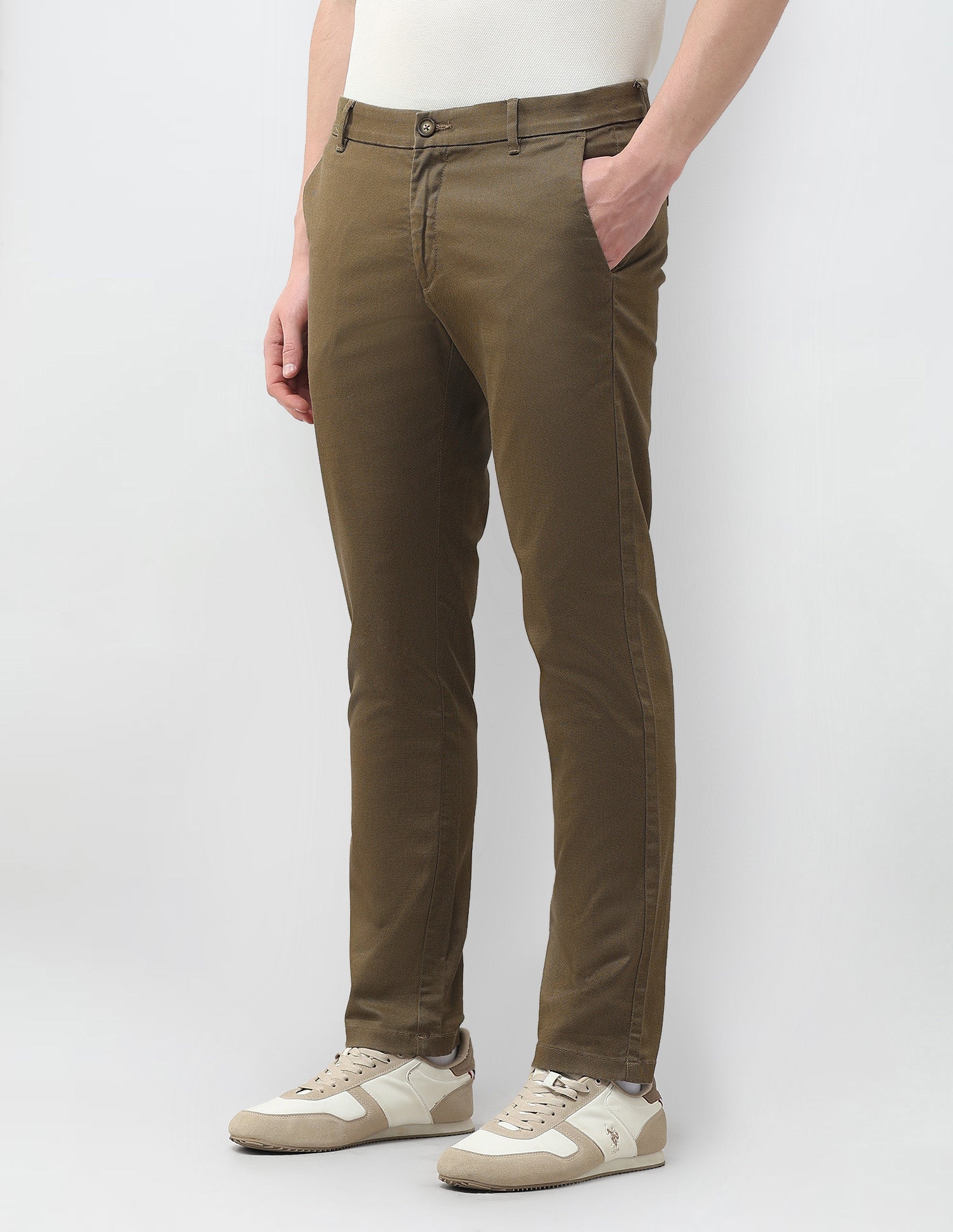 Super Slim Fit Satin Trousers Dark Khaki - U.S. Polo Assn. India | Large