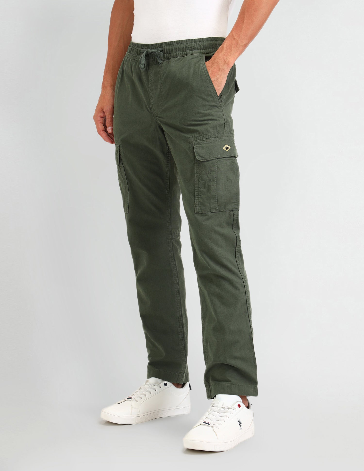 Straight Fit Textured Trousers Military Green - U.S. POLO ASSN. | Large