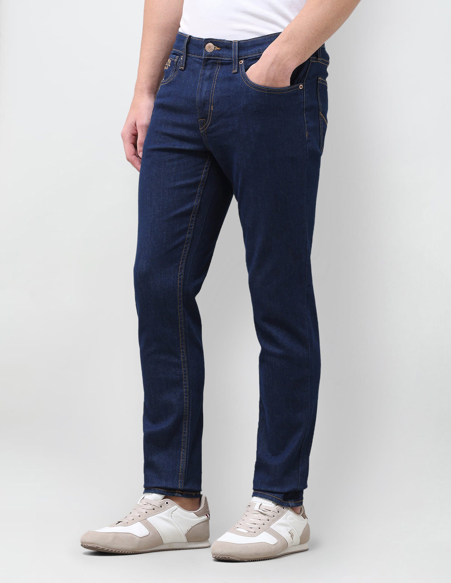 Solid Slim Tapered Jeans Blue - U.S. Polo Assn. India | Large