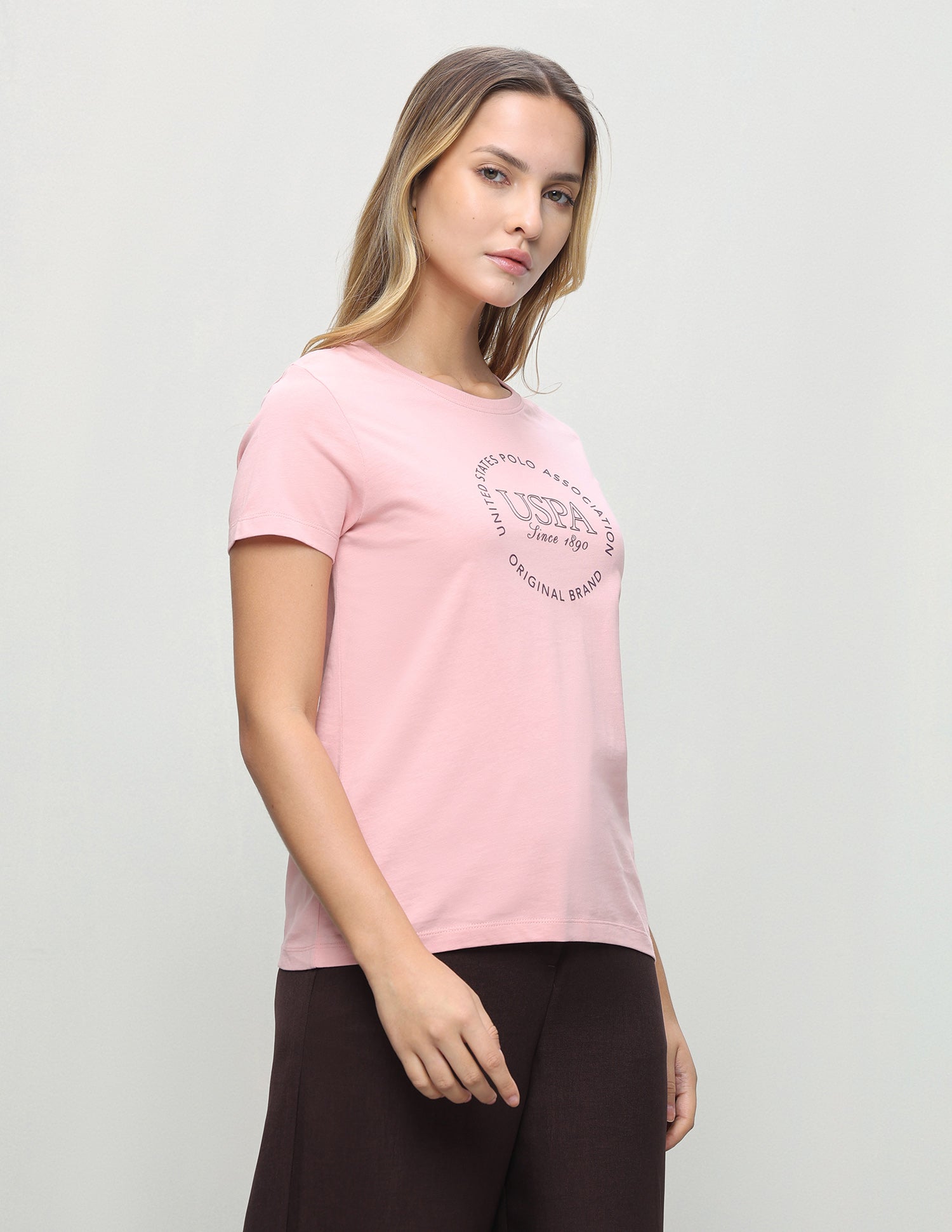 Typographic Brand Printed Regular Fit T-Shirt Light Pink - U.S. Polo Assn. India | Large